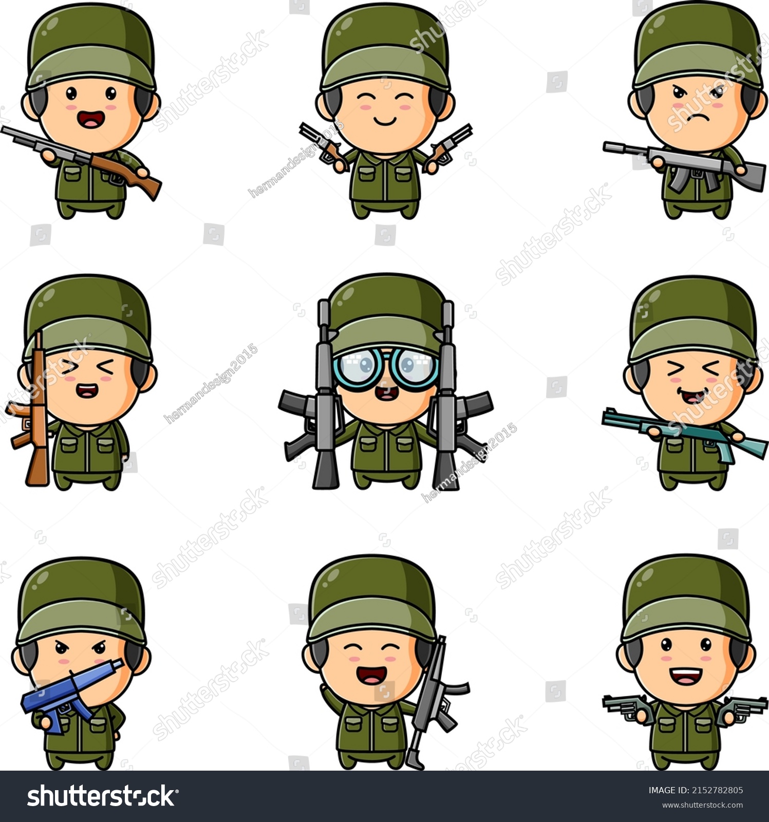 Army Holding Gun Mascot Bundle Set Stock Vector (Royalty Free ...