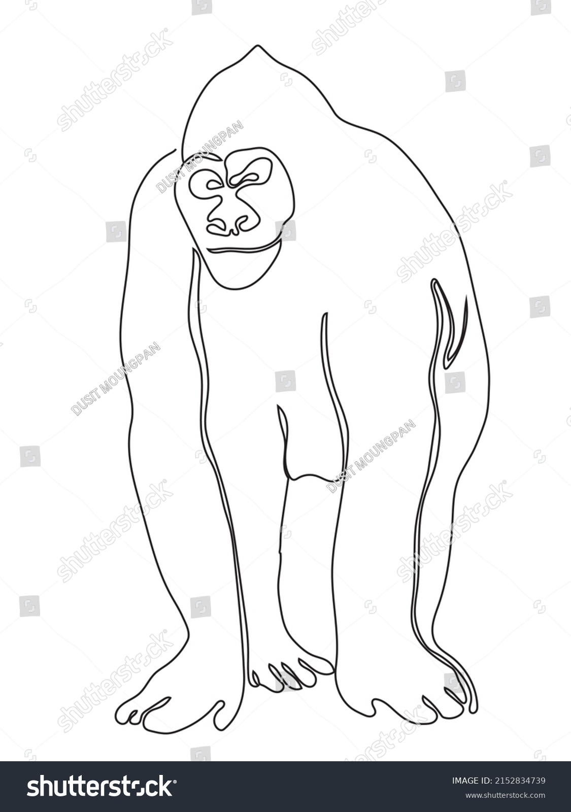 Gorilla Continuous Line Art On White Stock Vector (Royalty Free ...