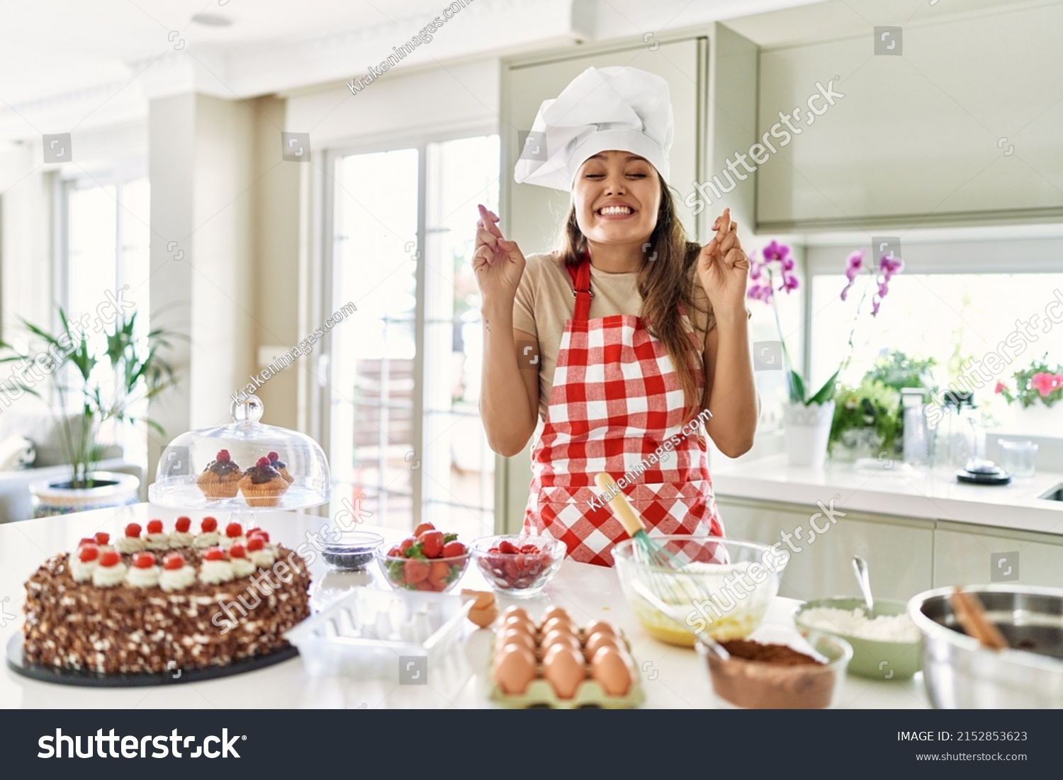 Beautiful Young Brunette Pastry Chef Woman Stock Photo 2152853623 ...