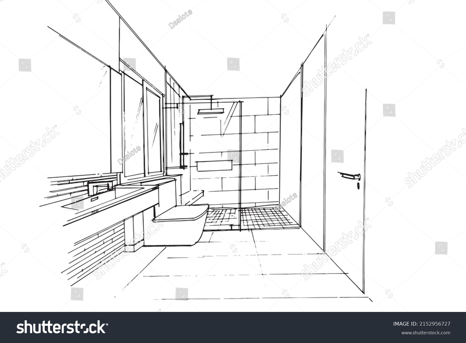 Line Drawing Small Bathroom Modern Designvector2d Stock Vector (Royalty ...