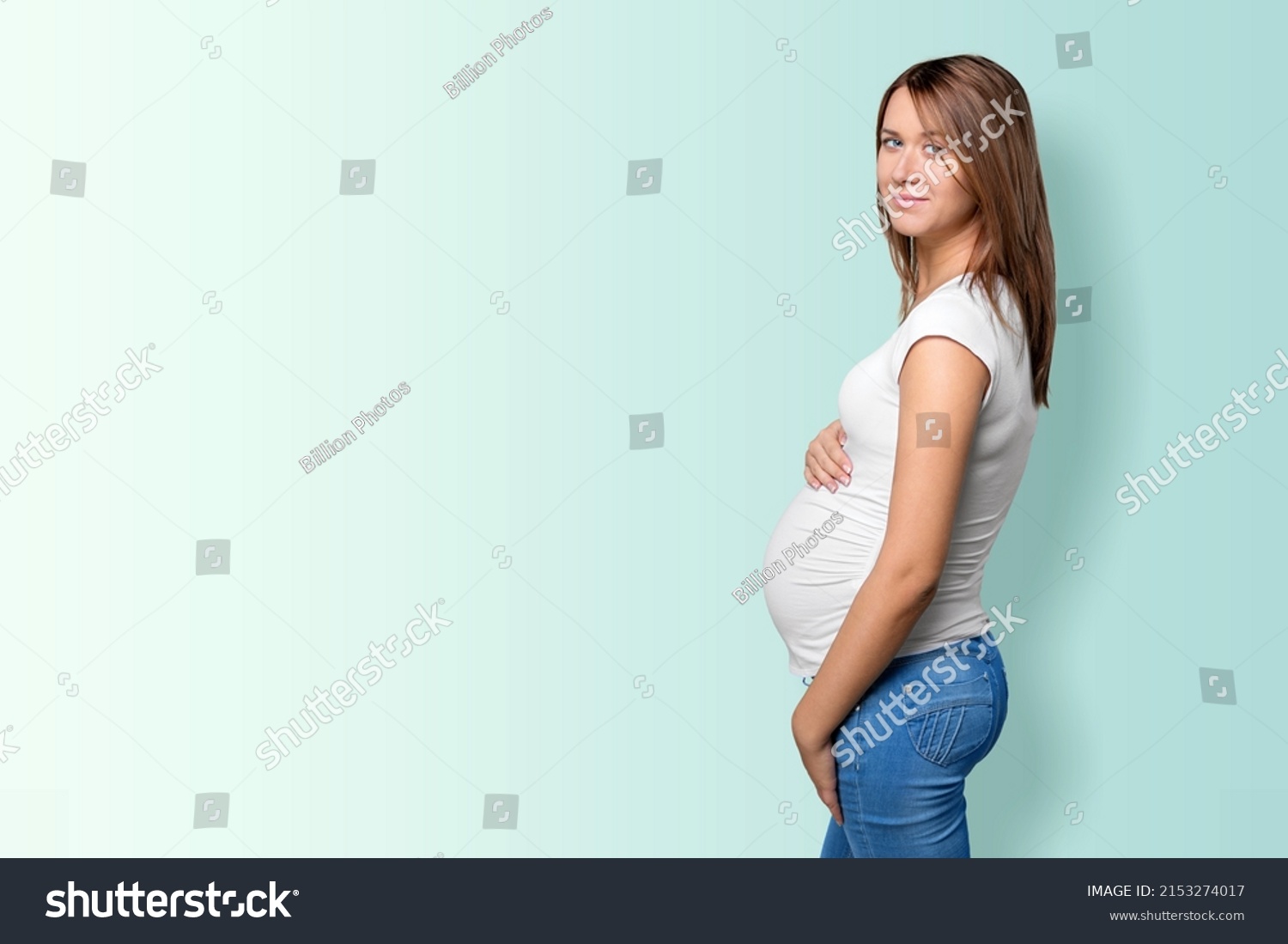 Pregnant Woman Holds Her Belly Healthy Stock Photo 2153274017