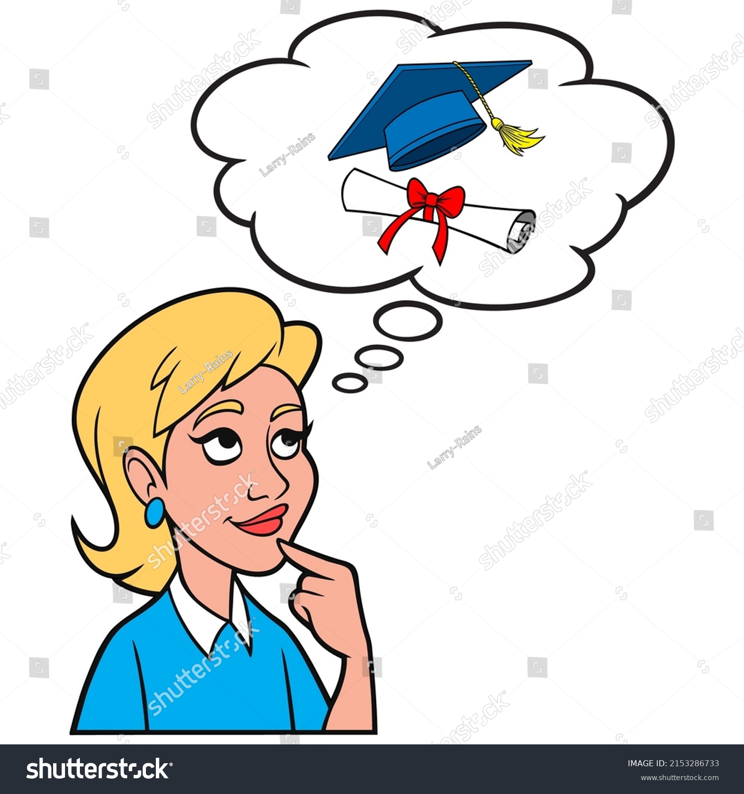 Girl Thinking About Graduation Cartoon Illustration Stock Vector ...