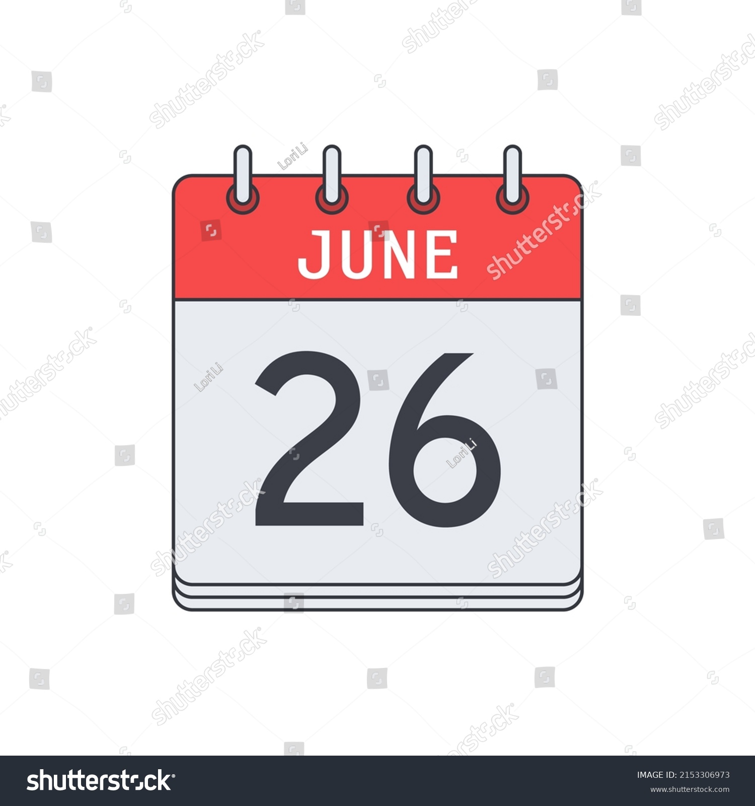 June 26 Calendar Icon Vector Illustration Stock Vector Royalty Free