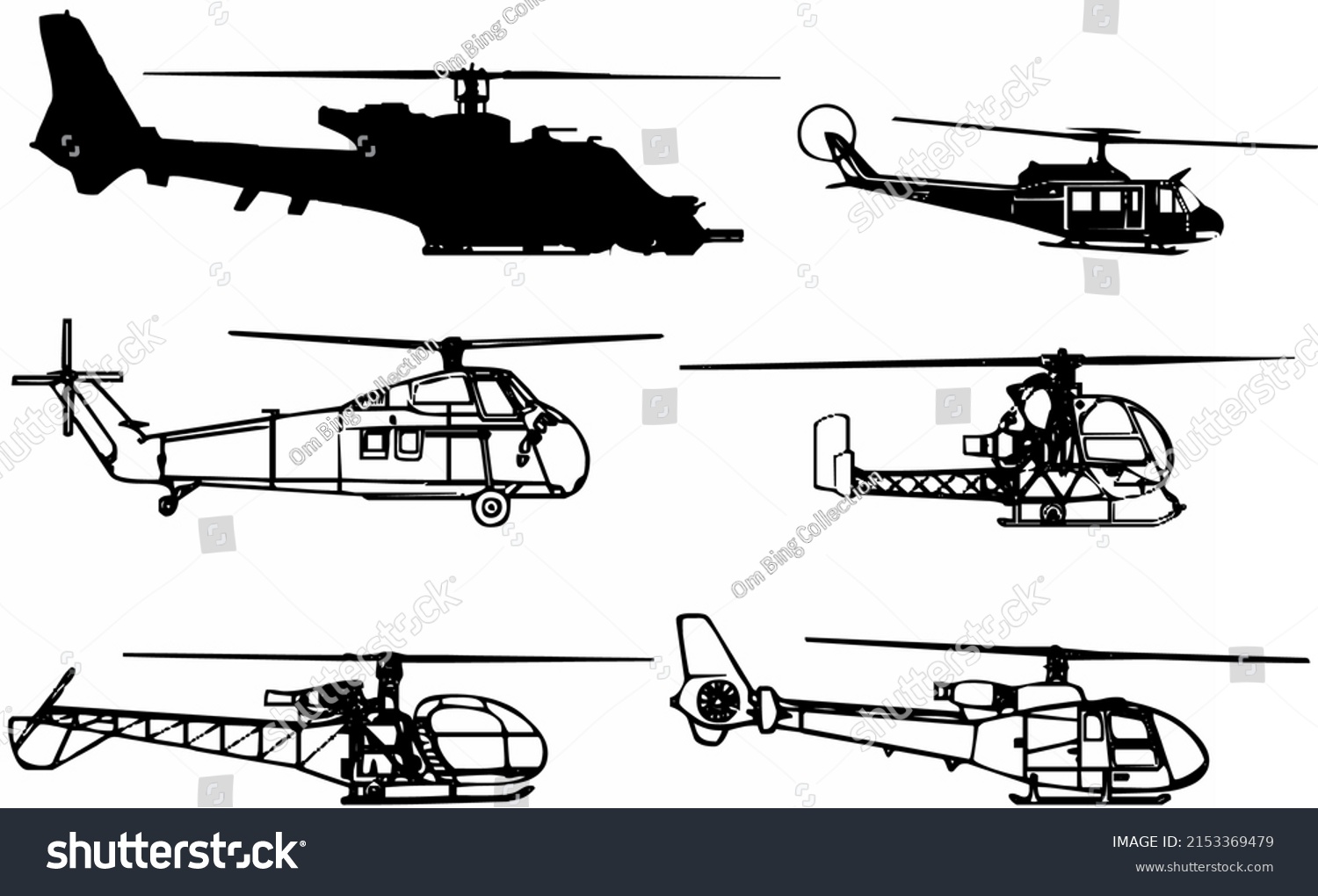 Helicopter Black White Vector Stock Vector (Royalty Free) 2153369479 ...