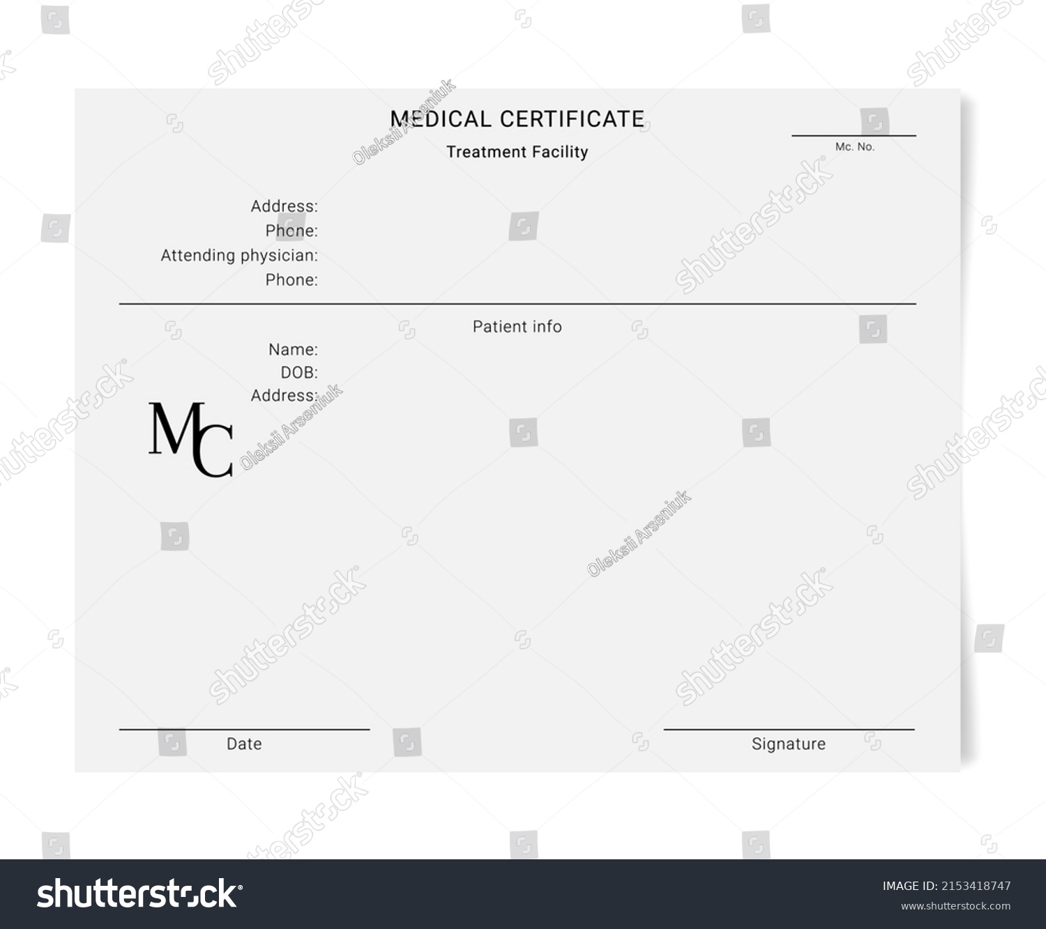 Medical Certificate Template Blank Form Health Stock Illustration 2153418747 Shutterstock 5698