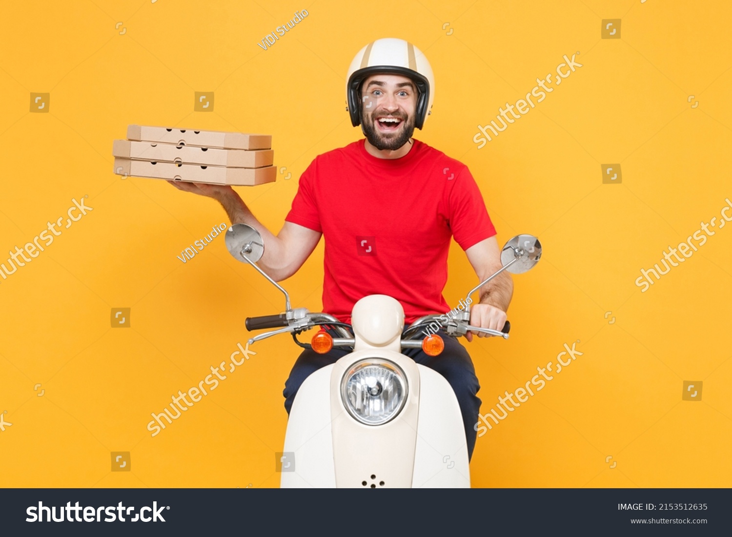 Delivery Man Helmet Red Tshirt Uniform Stock Photo 2153512635 ...