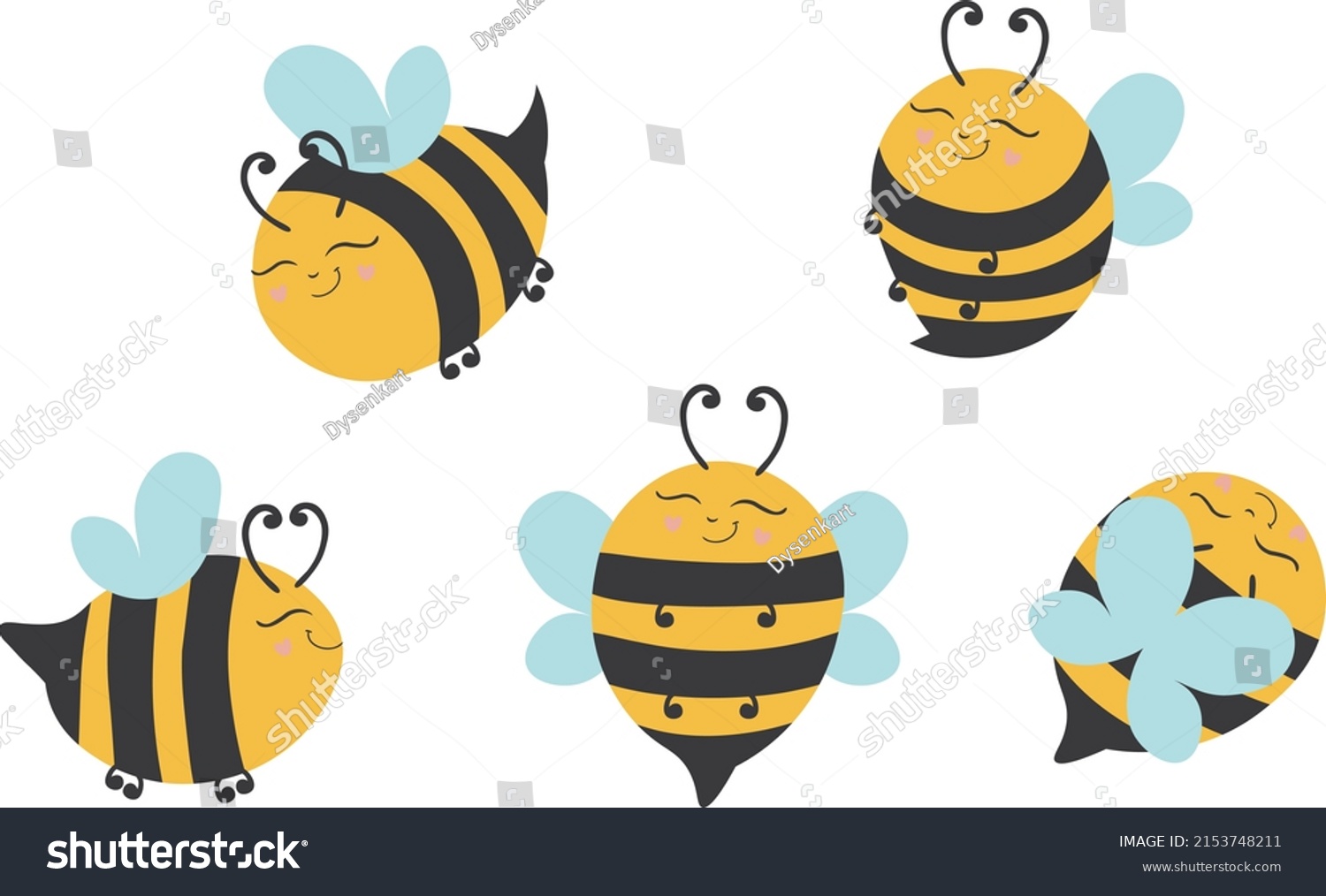 Honey Bee Isolated Cartoon Icon Set Stock Vector (Royalty Free ...