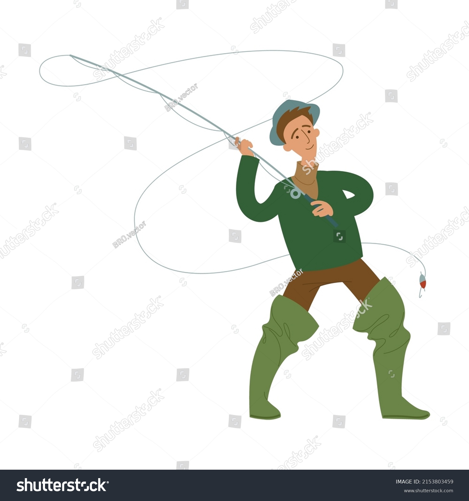 Fisherman Casts His Line Cartoon Vector Stock Vector (Royalty Free ...