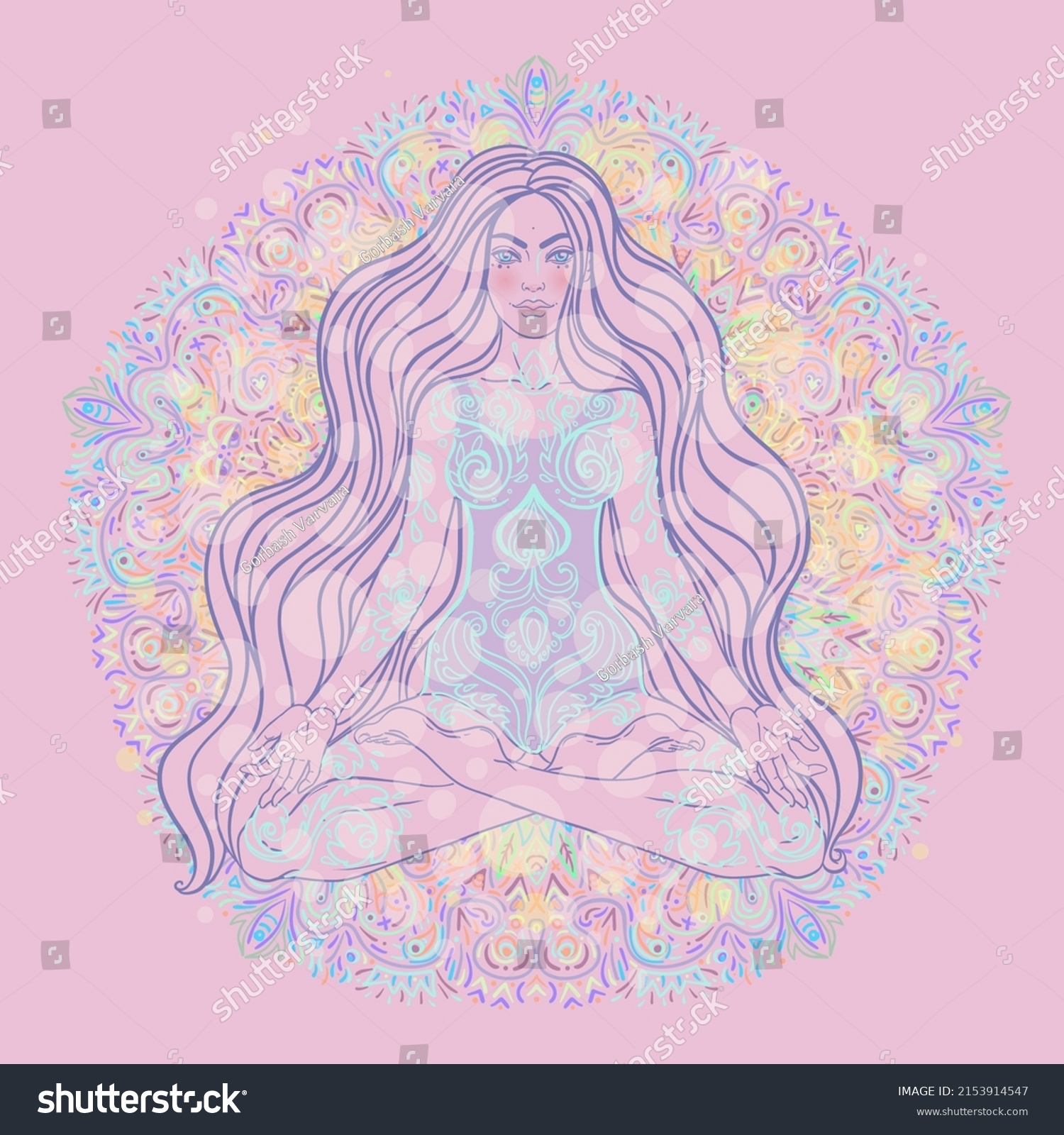 Beautiful Girl Sitting Lotus Position Over Stock Vector Royalty Free