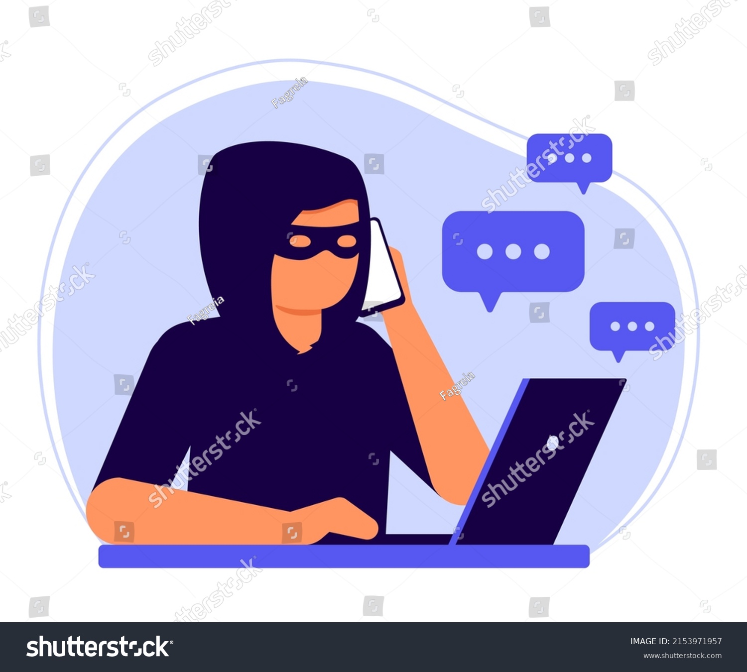 Online Phone Fraud Computer Hacker Thief Stock Vector (Royalty Free ...