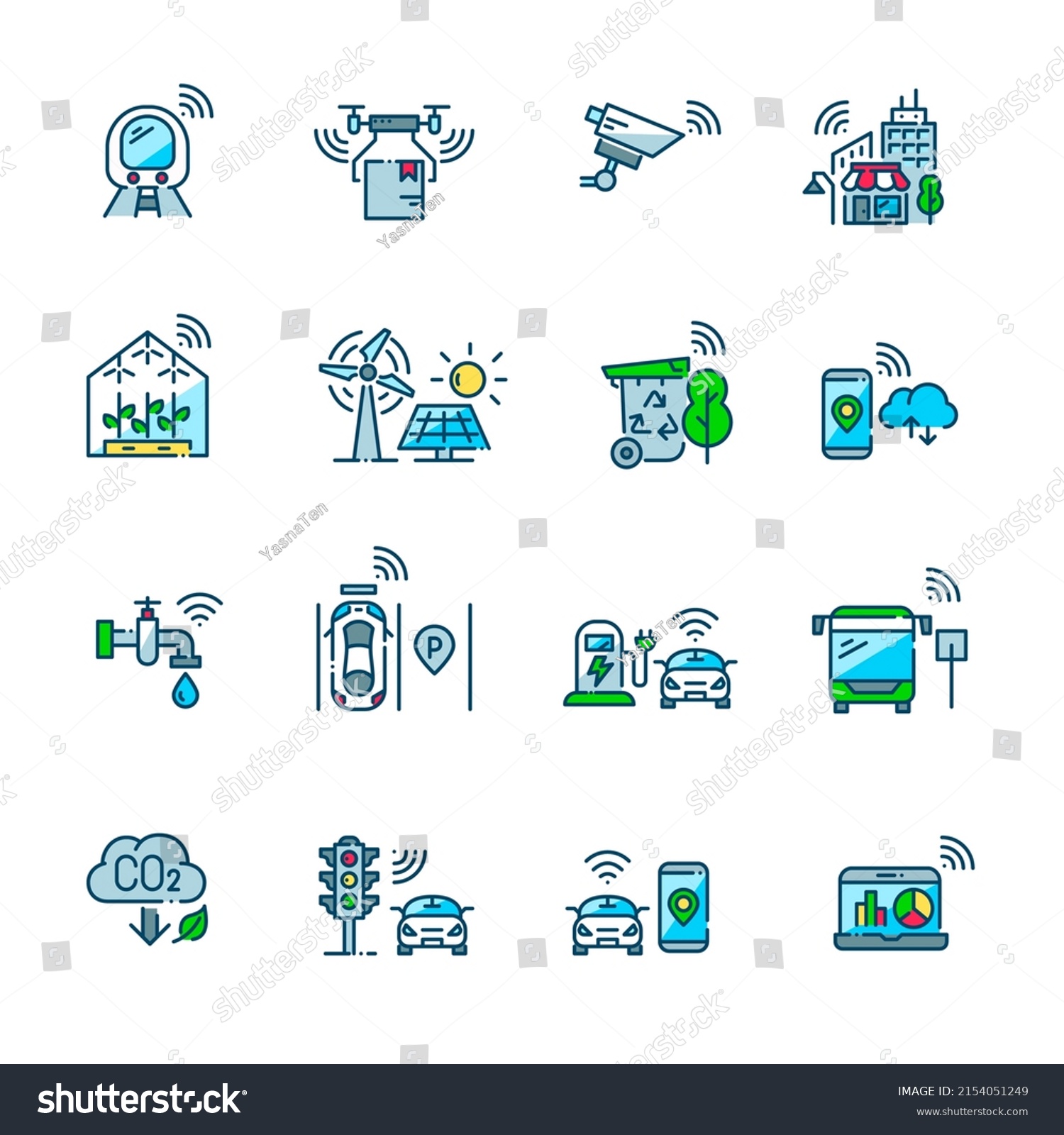 Smart City Icons Set Cctv Drone Stock Vector (Royalty Free) 2154051249 ...