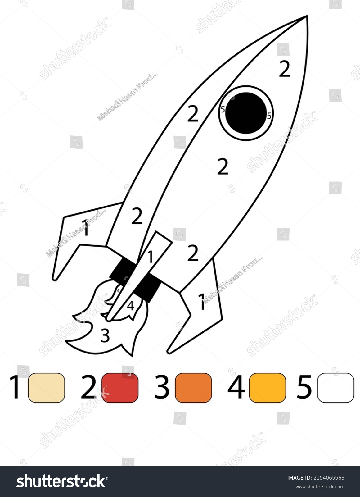 Rocket Color By Number Coloring Activity Stock Illustration 2154065563