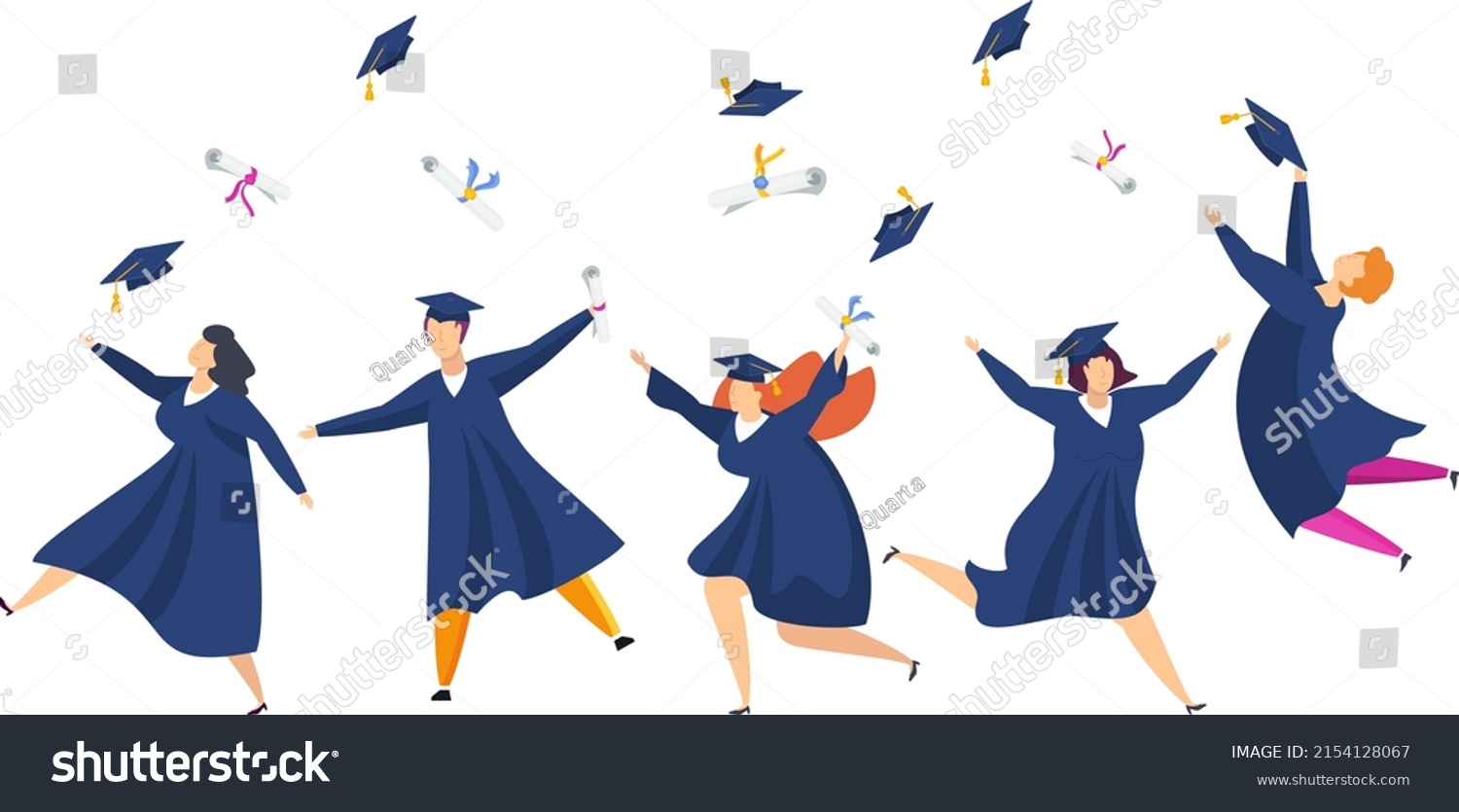 Happy Young Group Graduation Dancing Jumping Stock Vector (Royalty Free ...