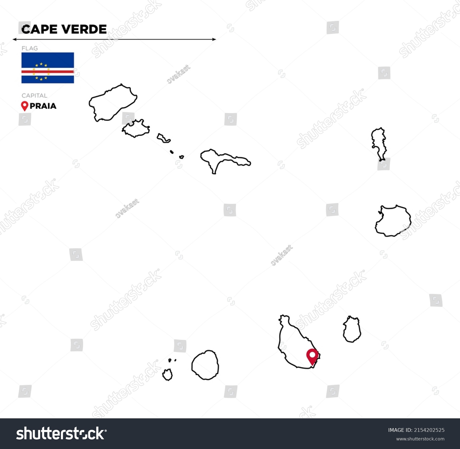 Cape Verde Political Map Capital City Stock Illustration 2154202525   Stock Photo Cape Verde Political Map With Capital City Praia 2154202525 