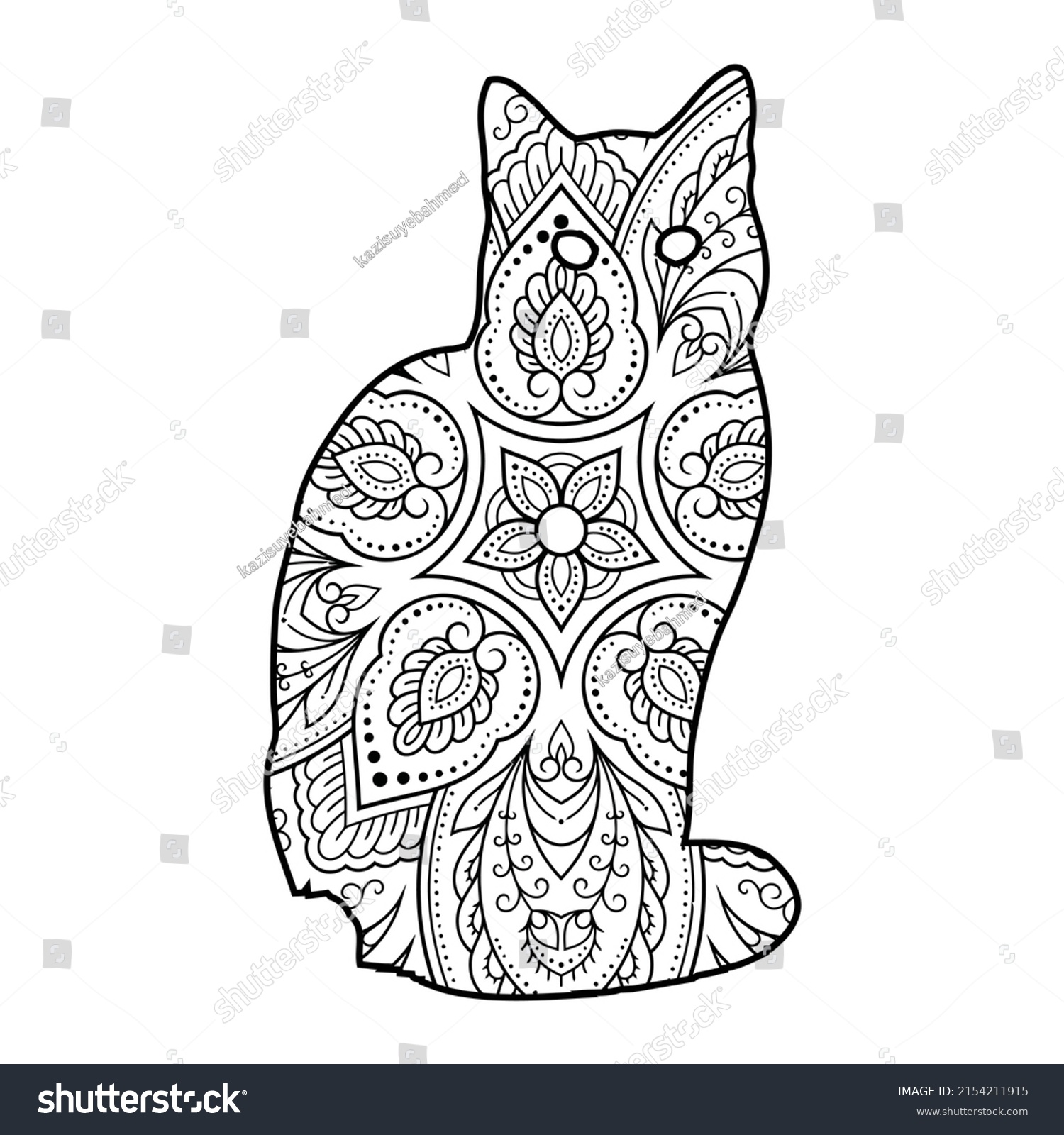 Mandala Cat Coloring Page Kids Stock Vector (Royalty Free) 2154211915 ...