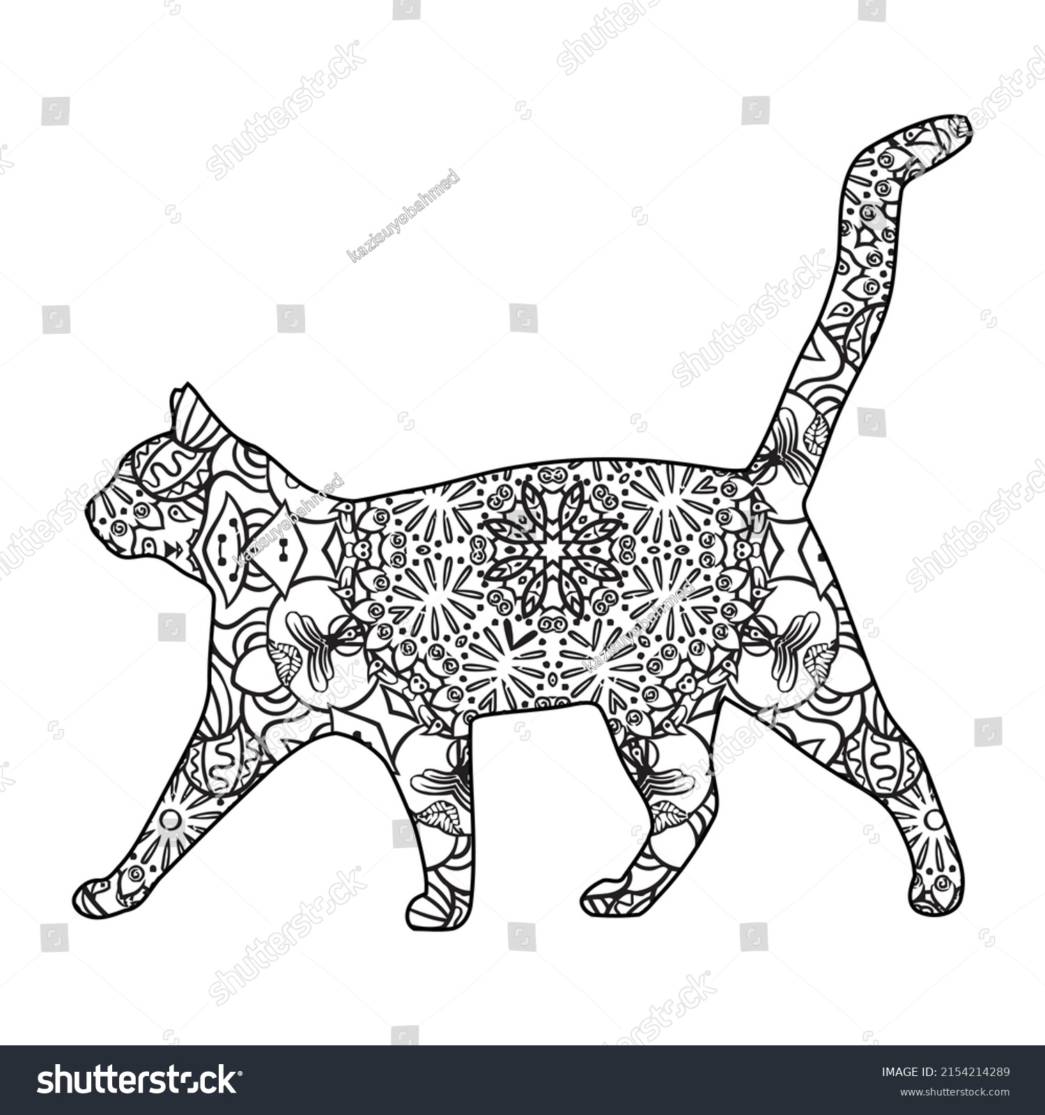 Mandala Cat Coloring Page Kids Stock Vector (Royalty Free) 2154214289 ...