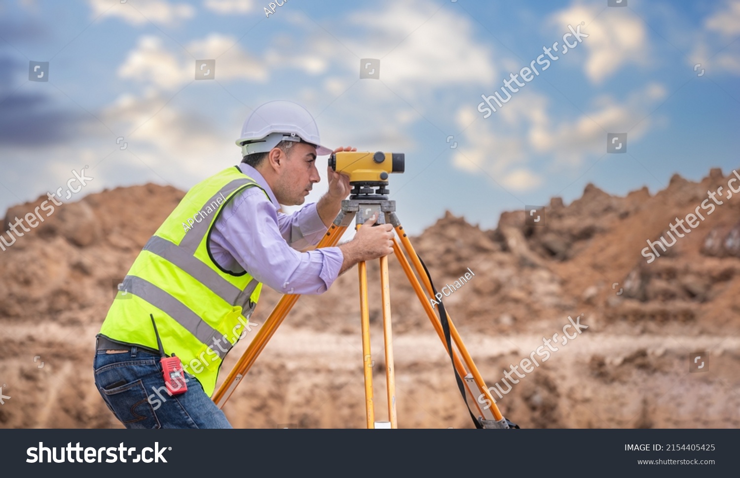 Surveyor Engineer Wearing Safety Uniform Helmet Stock Photo 2154405425 ...