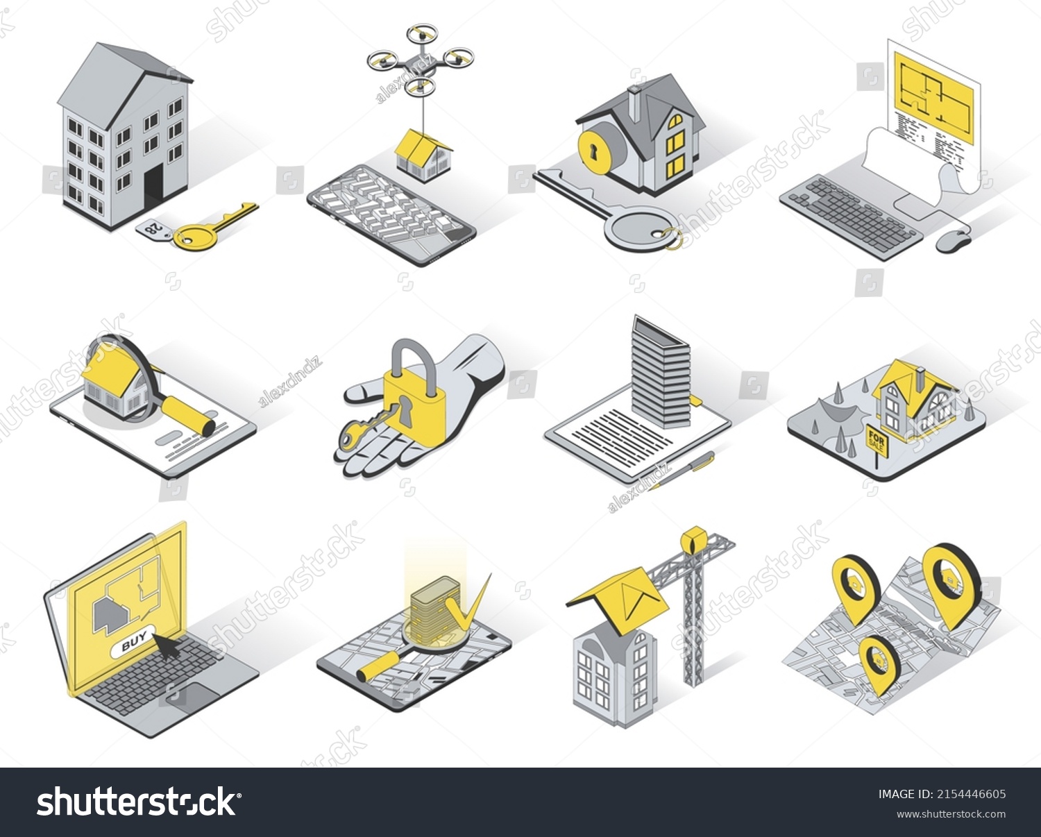 Real Estate Concept 3d Isometric Icons Stock Vector (Royalty Free ...