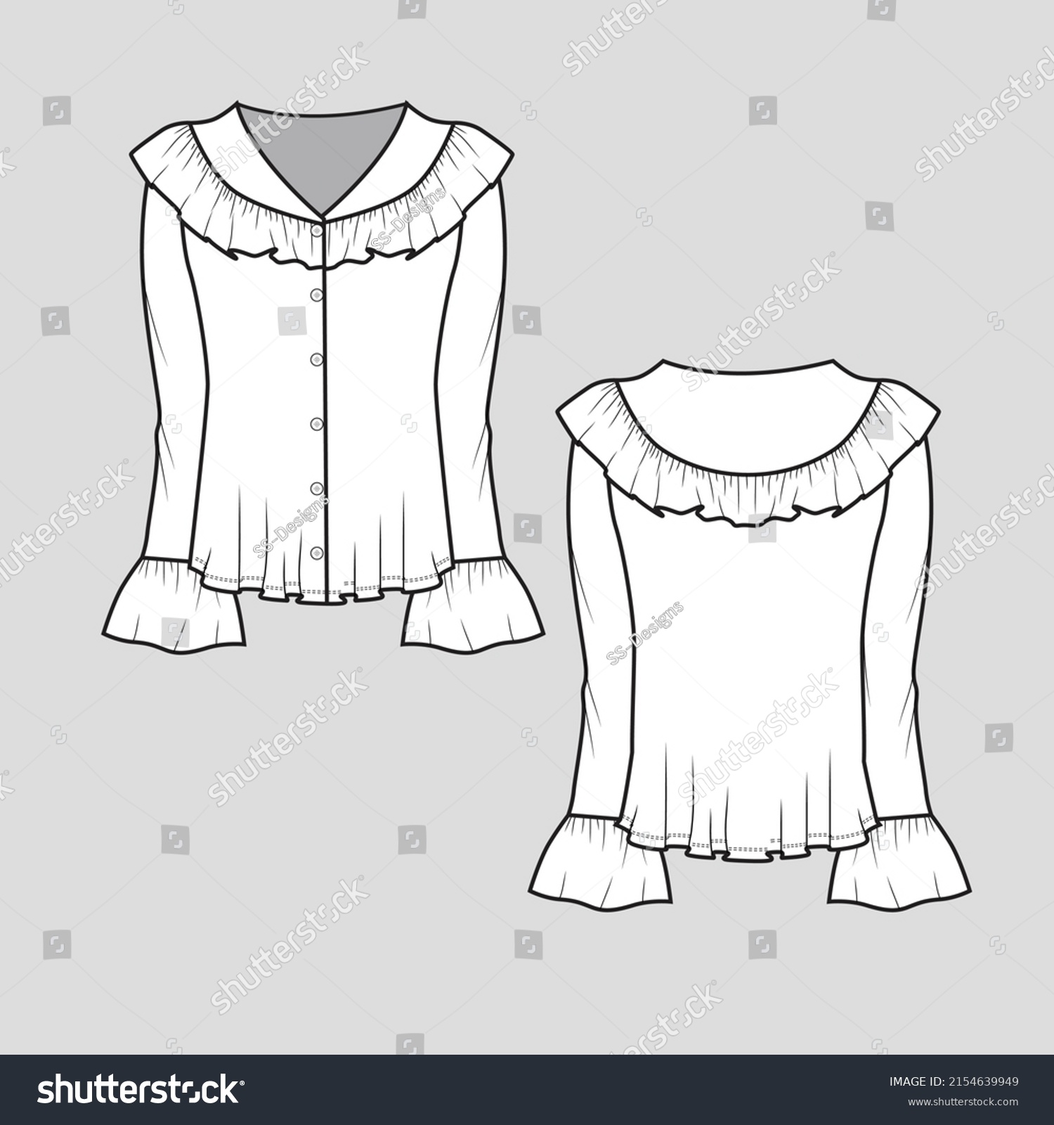 Ruffles Top Full Open Button Panel Stock Vector (Royalty Free ...