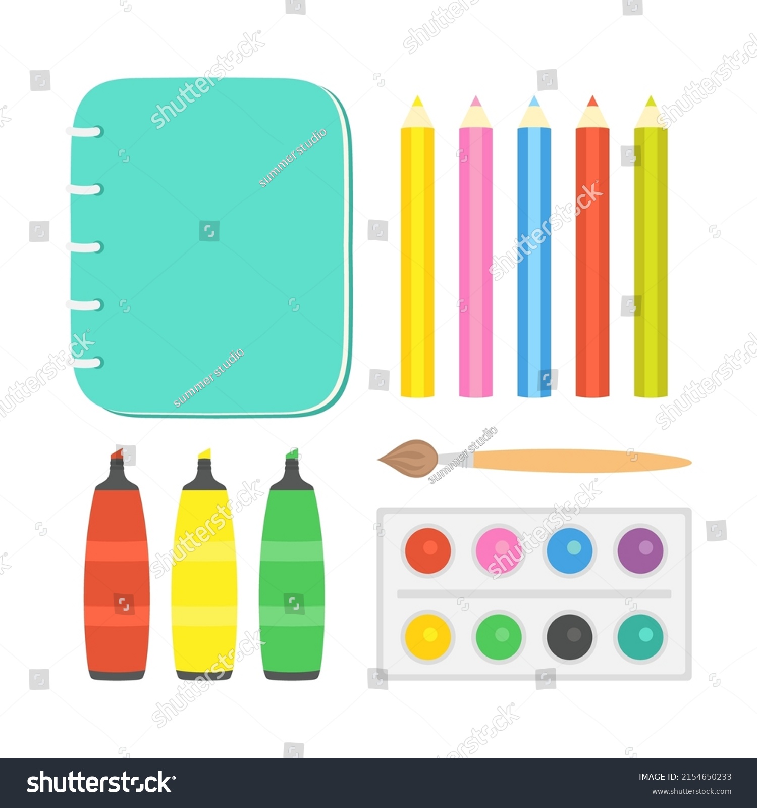 Set School Supplies Back School Icons Stock Vector (Royalty Free ...