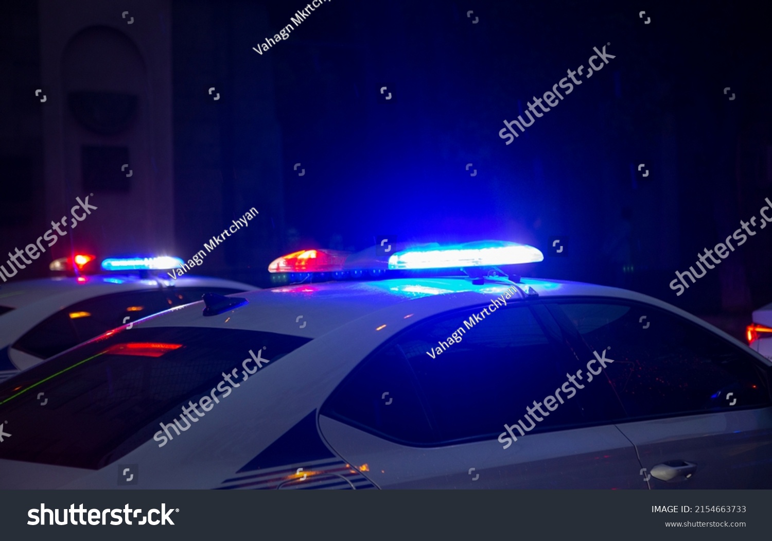 Police Car Lights Night City Street Stock Photo 2154663733 | Shutterstock