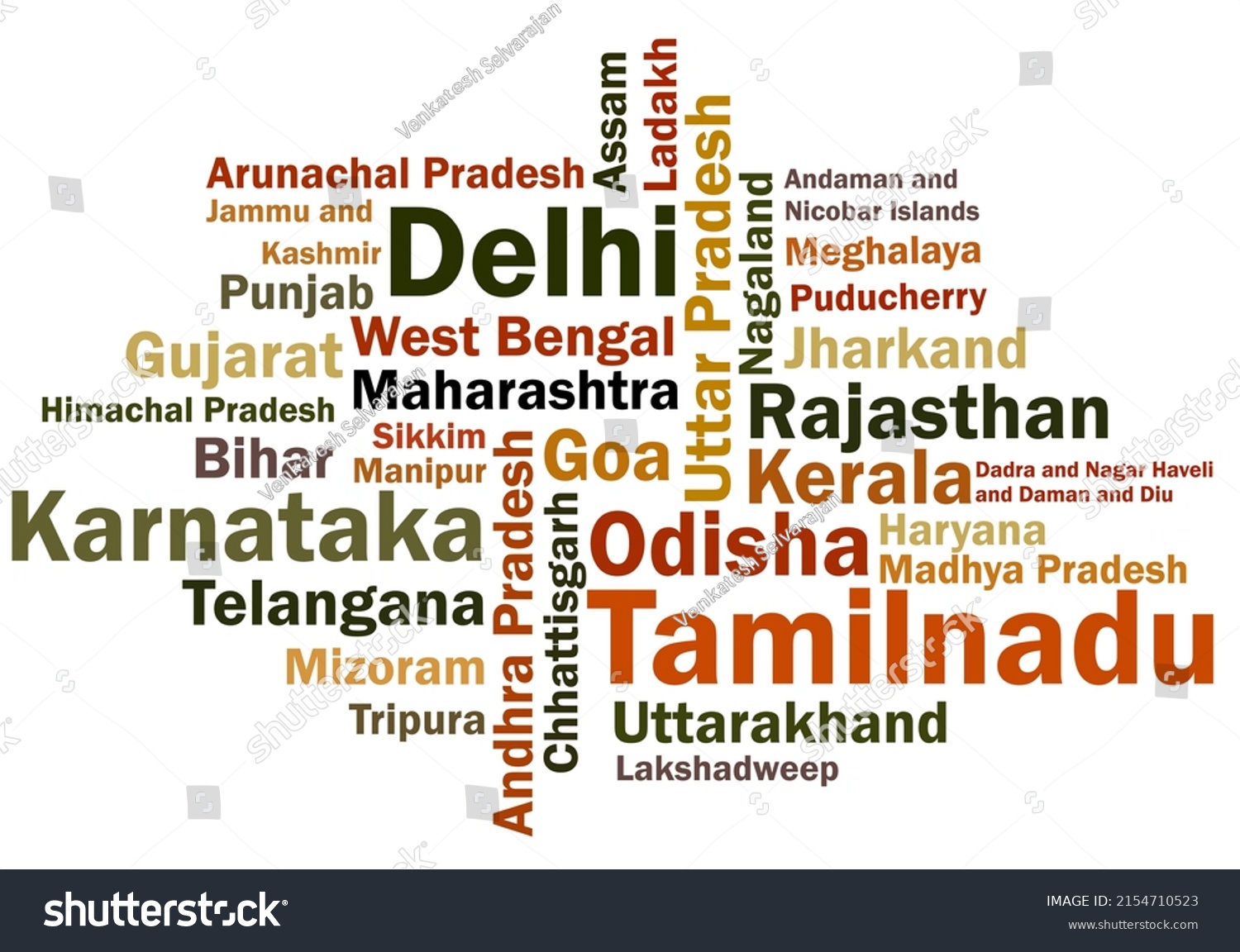 Colorful Word Cloud Indian States Names Stock Vector (Royalty Free ...