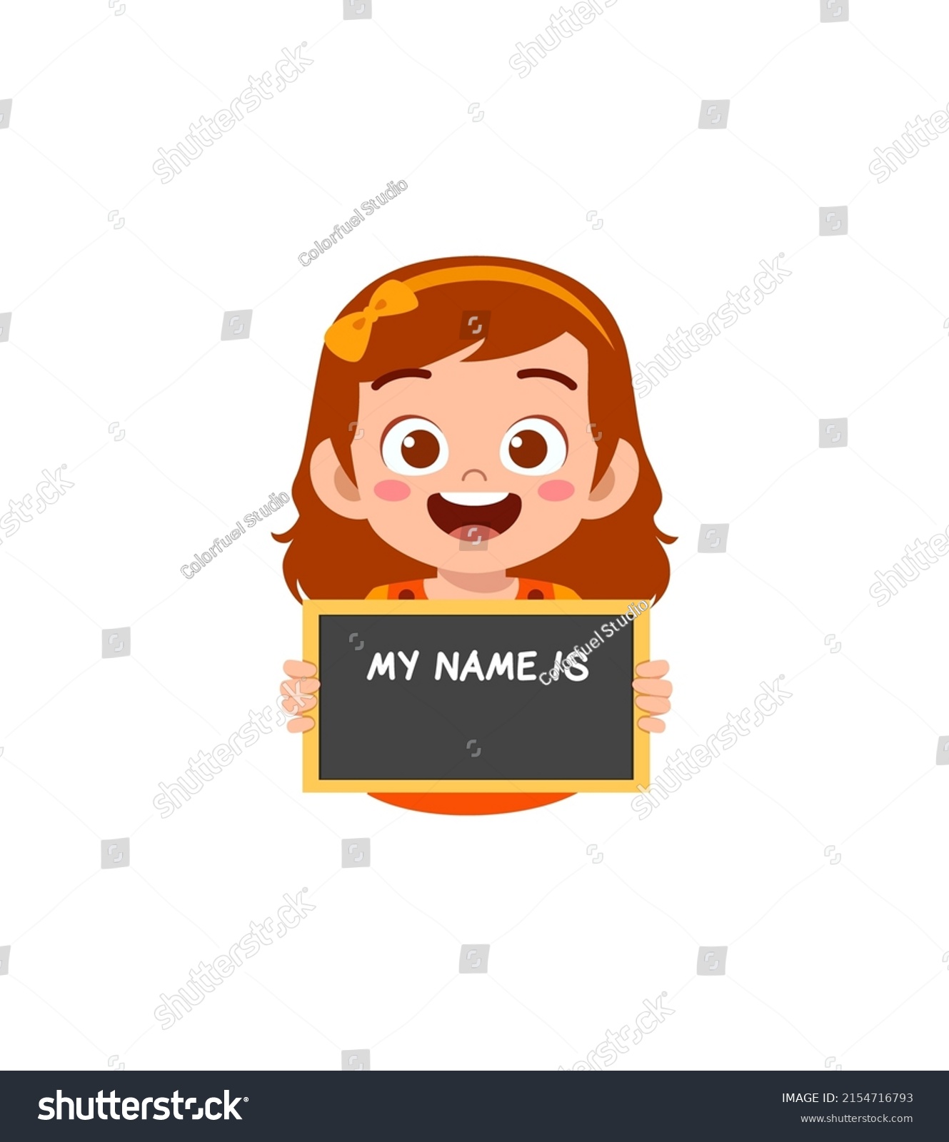 Little Kid Holding Name Tag Feel Stock Vector (Royalty Free) 2154716793 ...