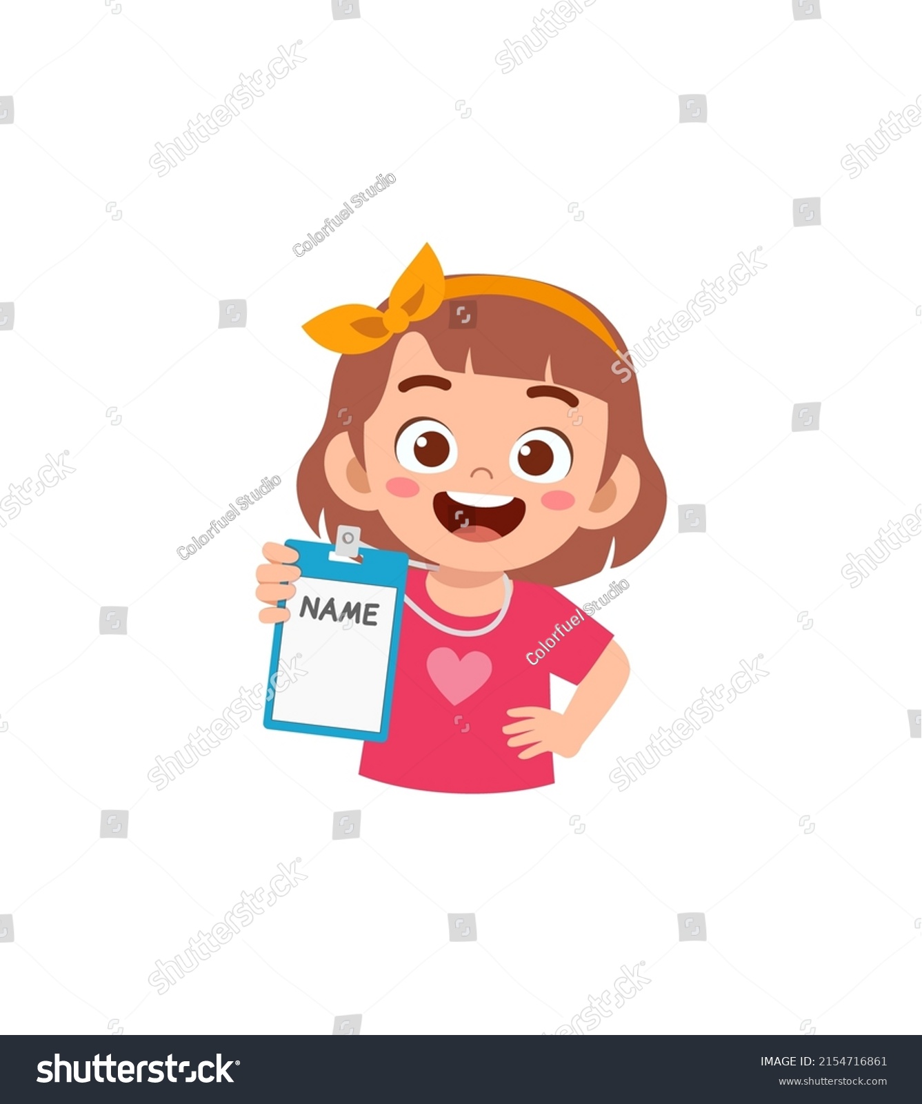 Little Kid Holding Name Tag Feel Stock Vector (Royalty Free) 2154716861 ...