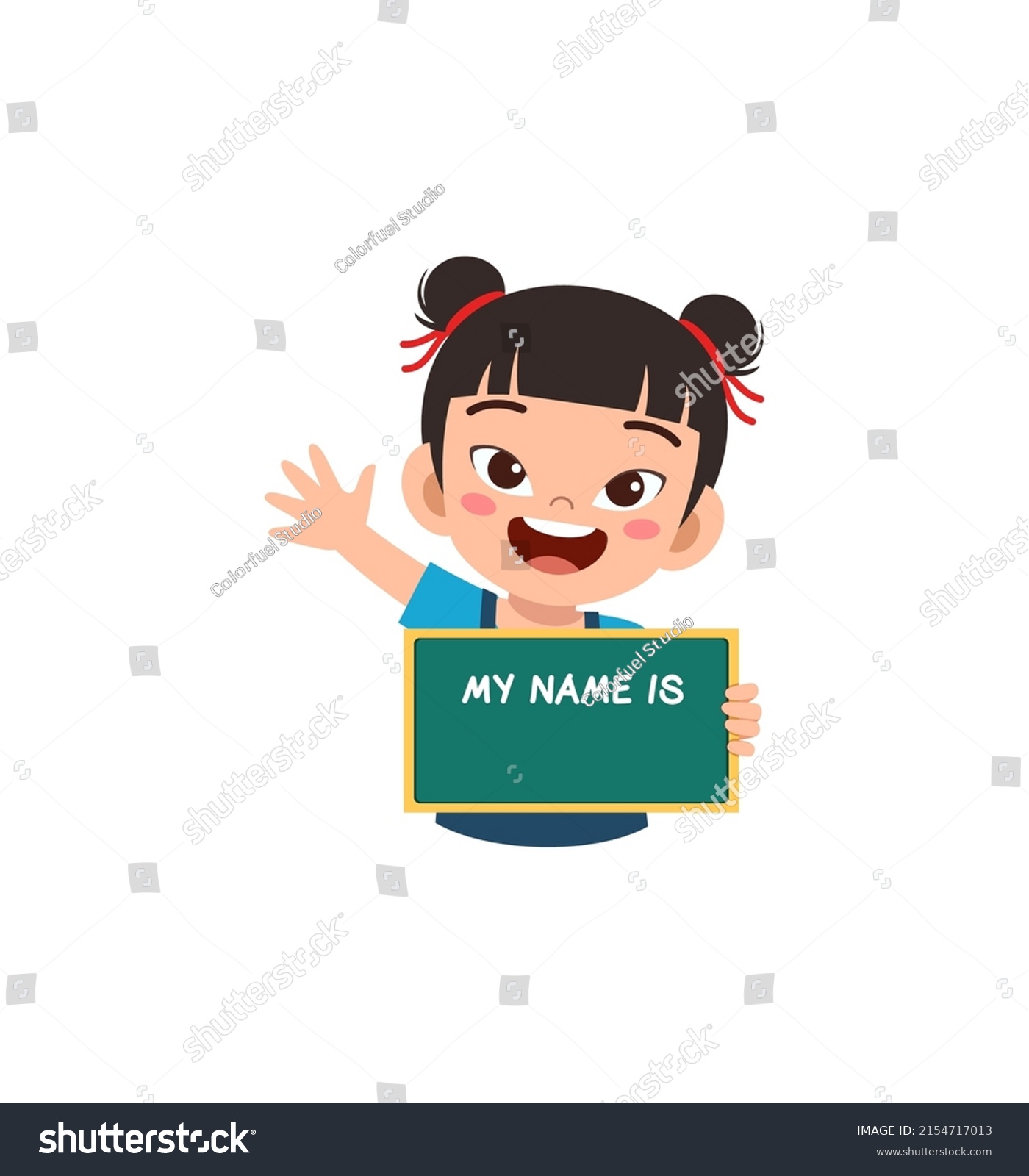 Little Kid Holding Name Tag Feel Stock Vector (Royalty Free) 2154717013 ...