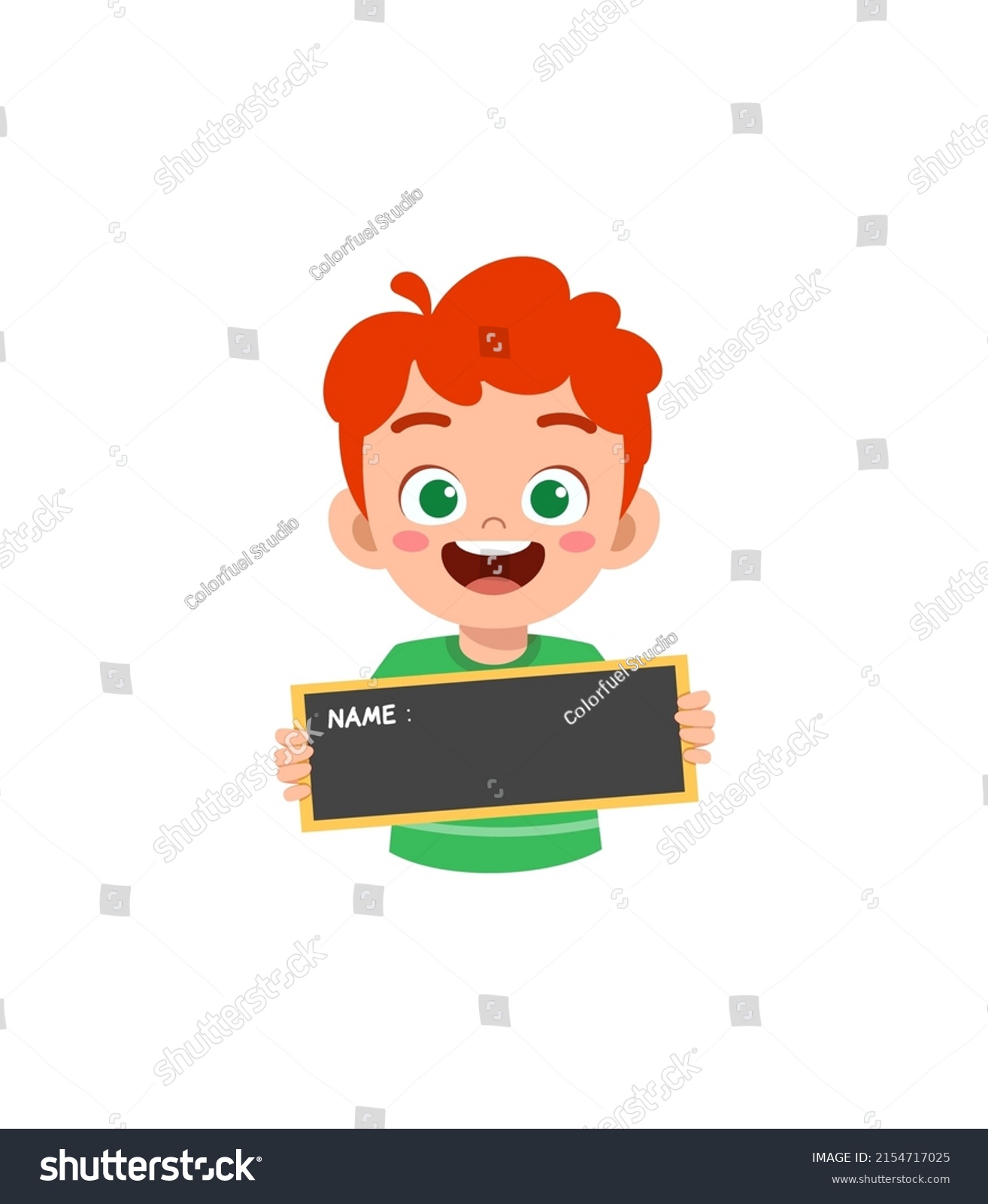 Little Kid Holding Name Tag Feel Stock Vector (Royalty Free) 2154717025 ...