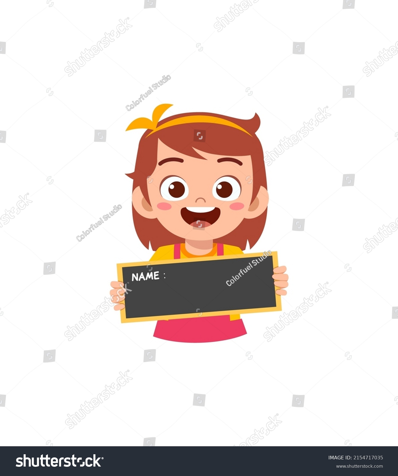 Little Kid Holding Name Tag Feel Stock Vector (Royalty Free) 2154717035 ...