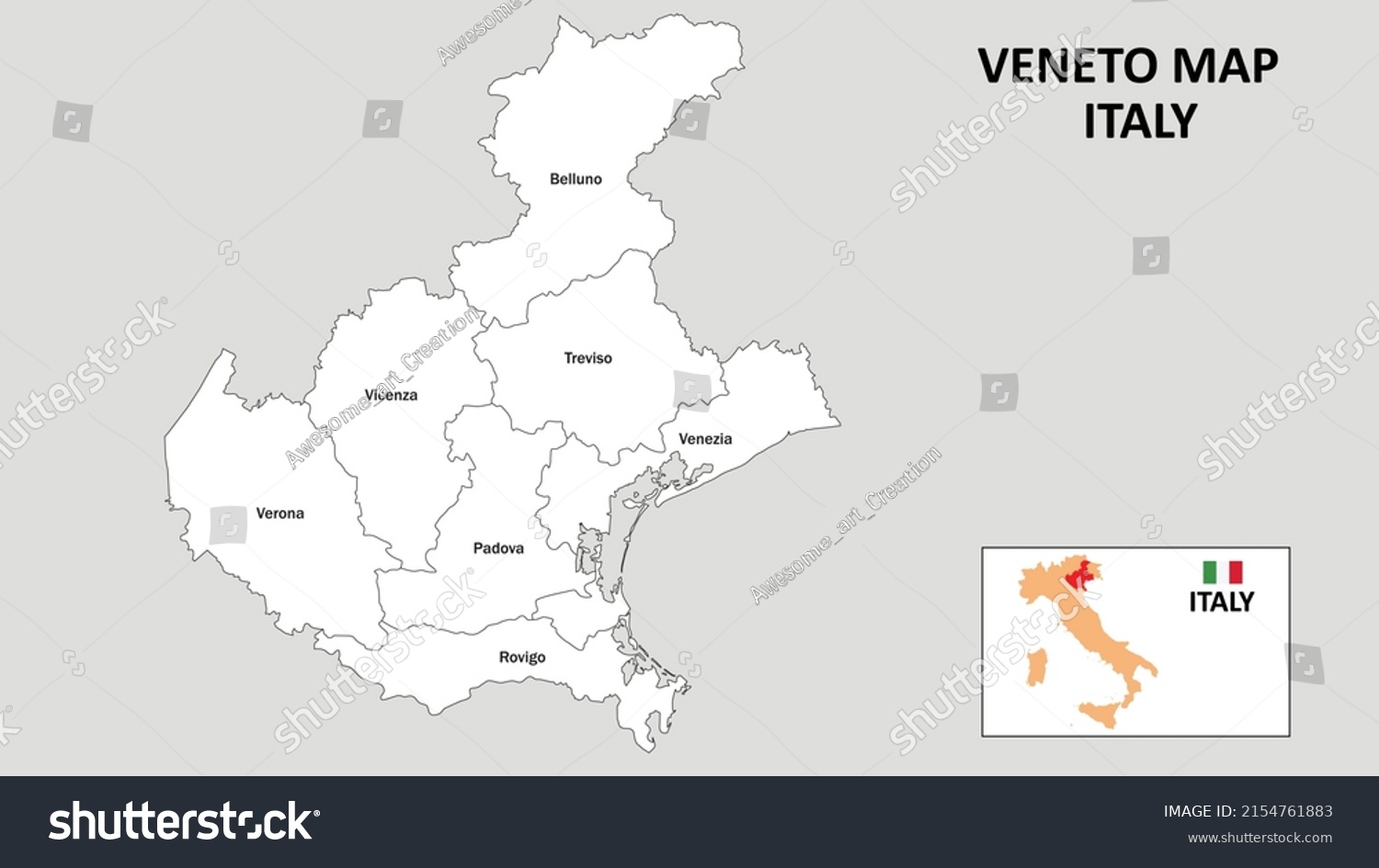 Veneto Map State District Map Veneto Stock Vector Royalty Free Stock Vector Veneto Map State And District Map Of Veneto Administrative Map Of Veneto With District And 2154761883