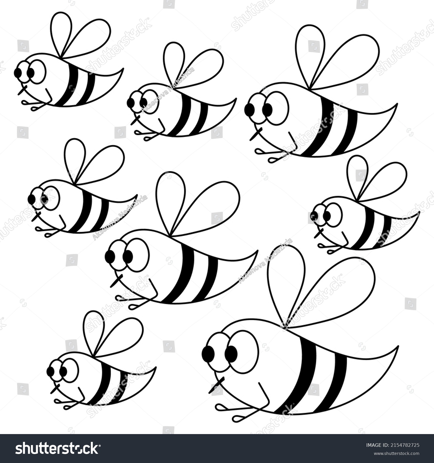 Bees Children Coloring Page Hand Drawn Stock Vector (Royalty Free ...