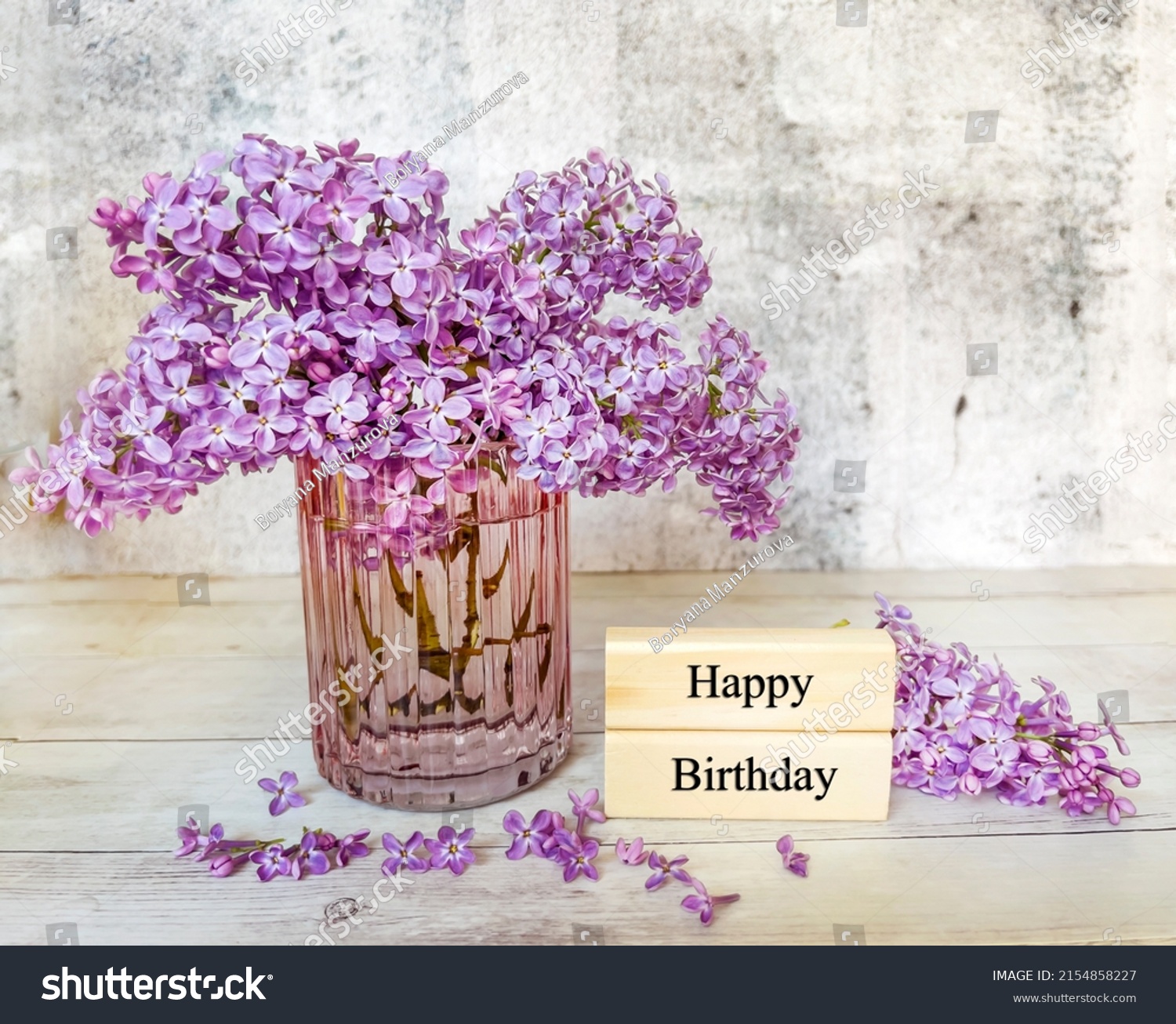 Happy Birthday Greeting Card Purple Lilac Stock Photo 2154858227 ...