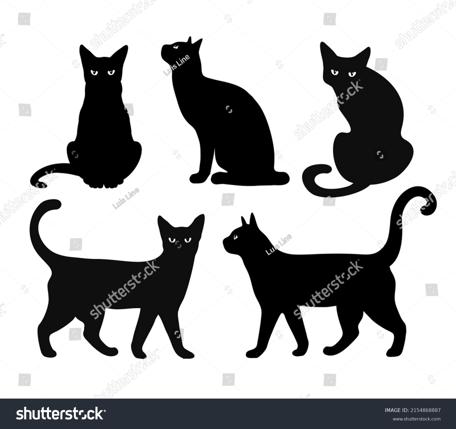 Cat Vector Silhouettes Set Isolated On Stock Vector (Royalty Free ...