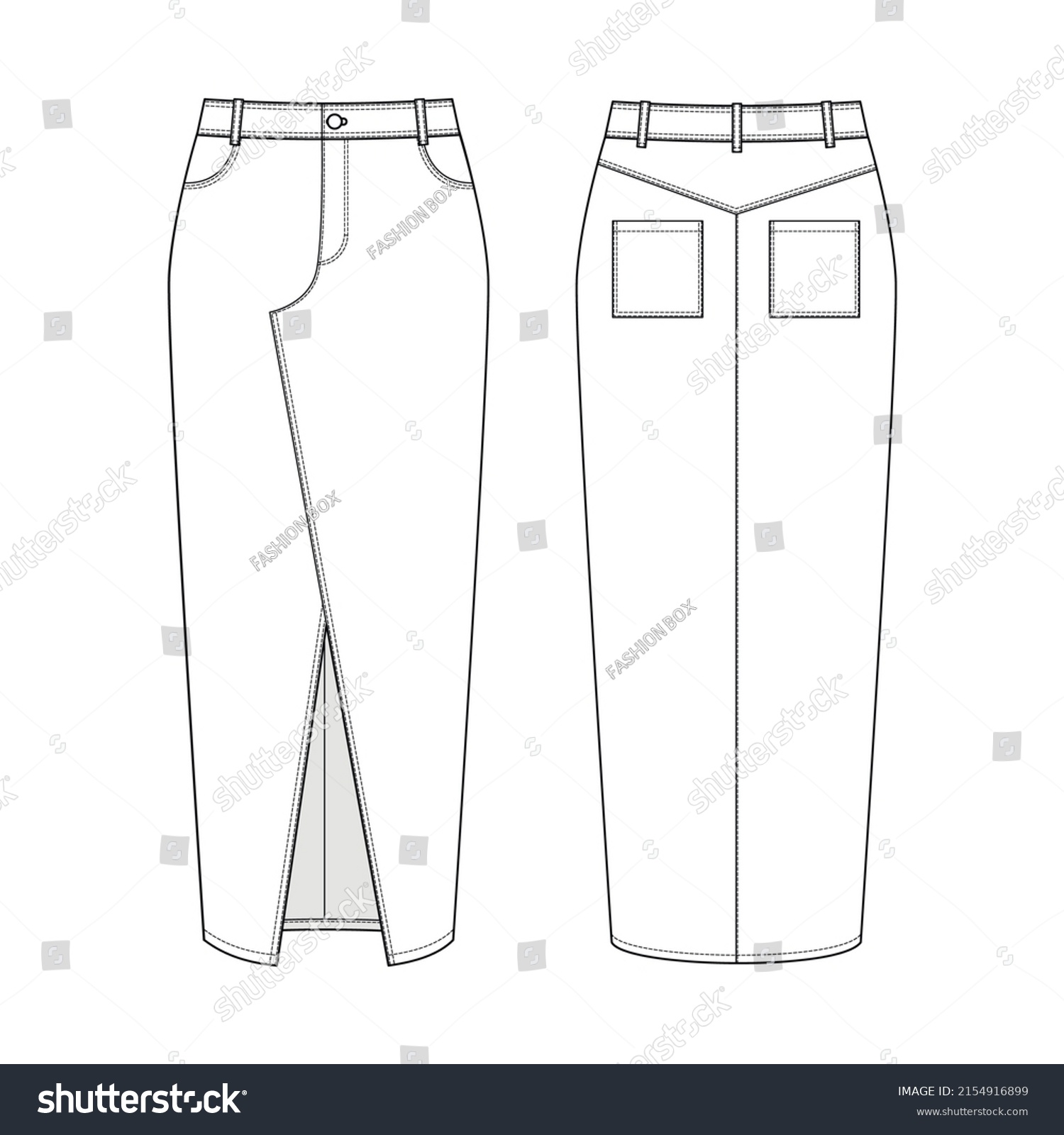 Fashion Technical Drawing Split Front Midi Stock Vector (Royalty Free ...