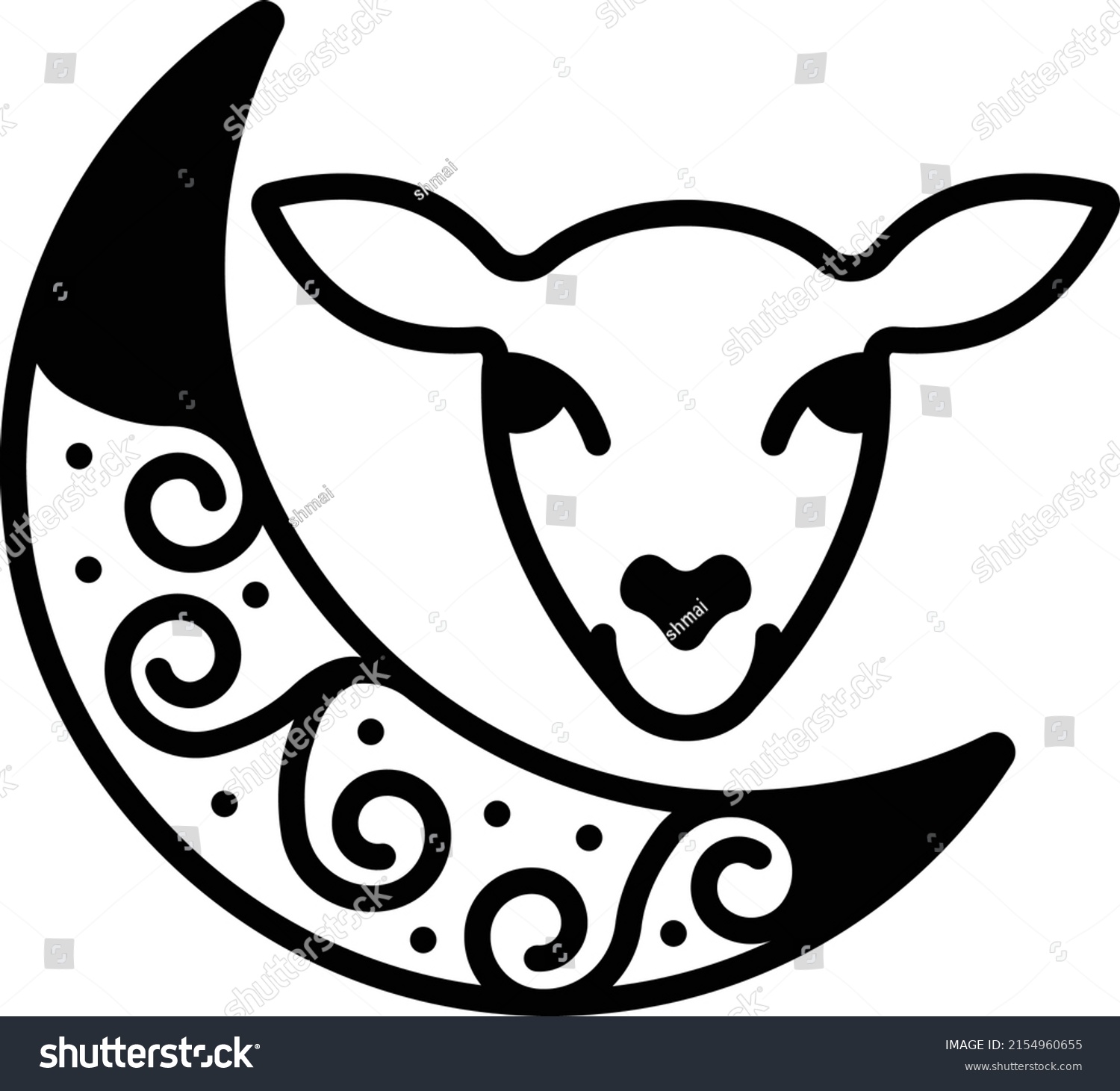 Crescent Moon Goat Head Vector Icon Stock Vector Royalty Free