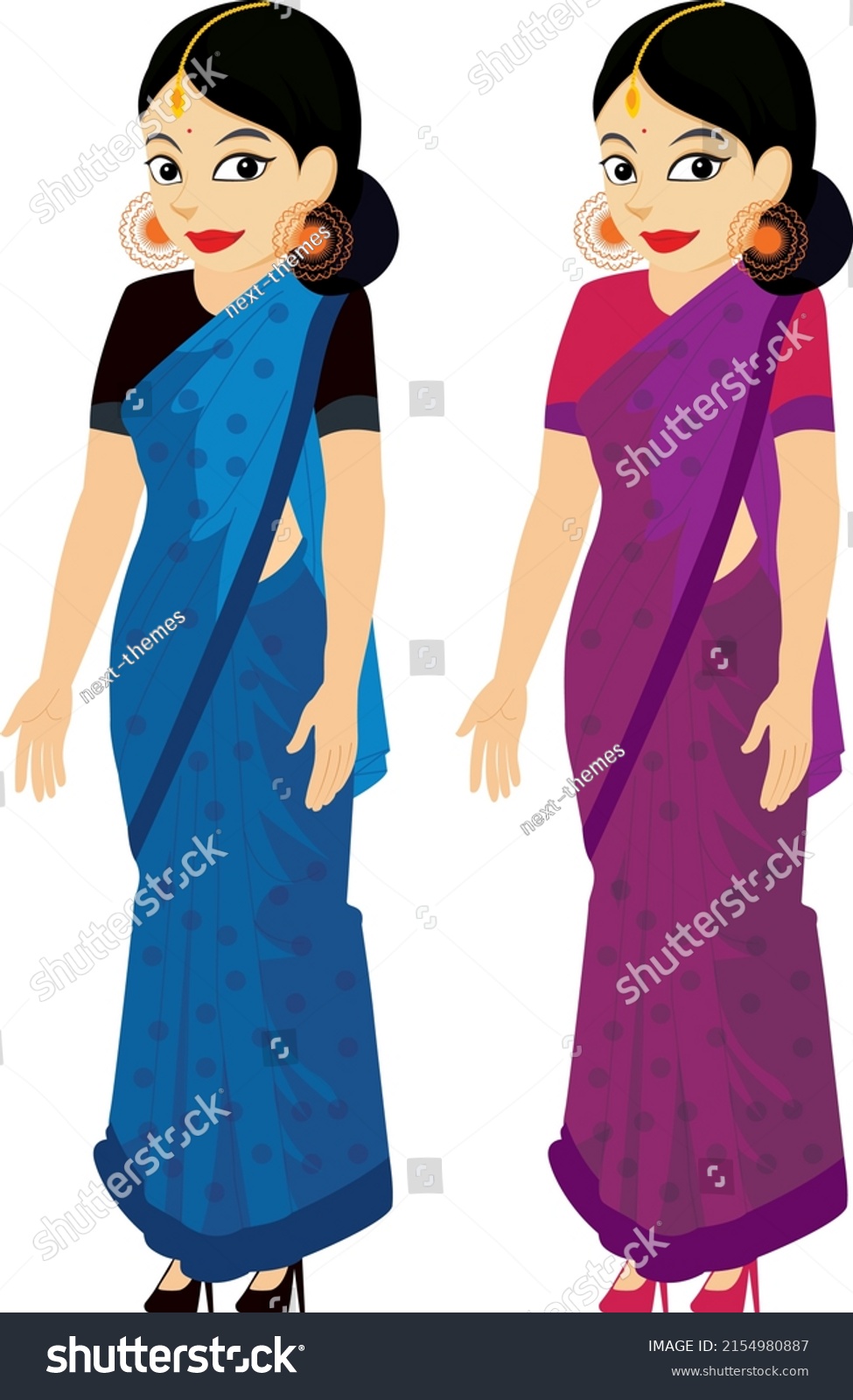 Indian Girl Character Design Model Sheet Stock Vector Royalty Free