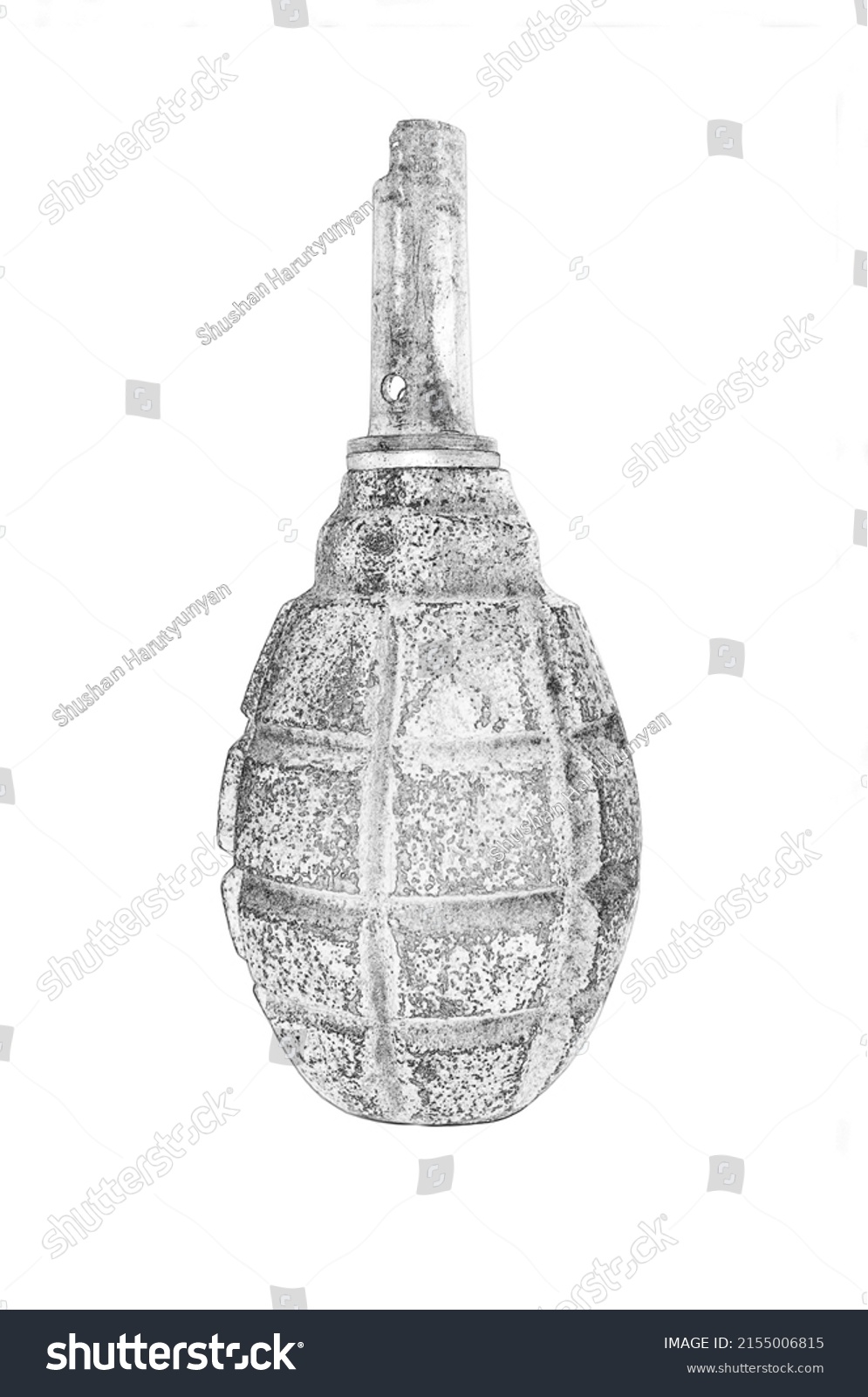 Black White Graphic Drawing Hand Grenade Stock Illustration 2155006815 ...