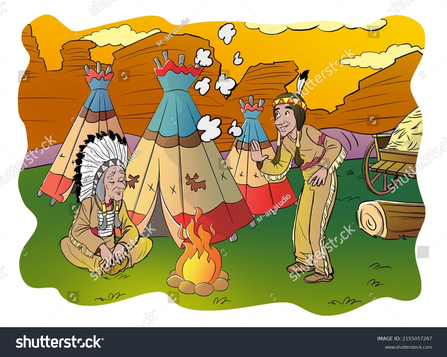 Native American Tribe Campground Illustration Stock Illustration ...