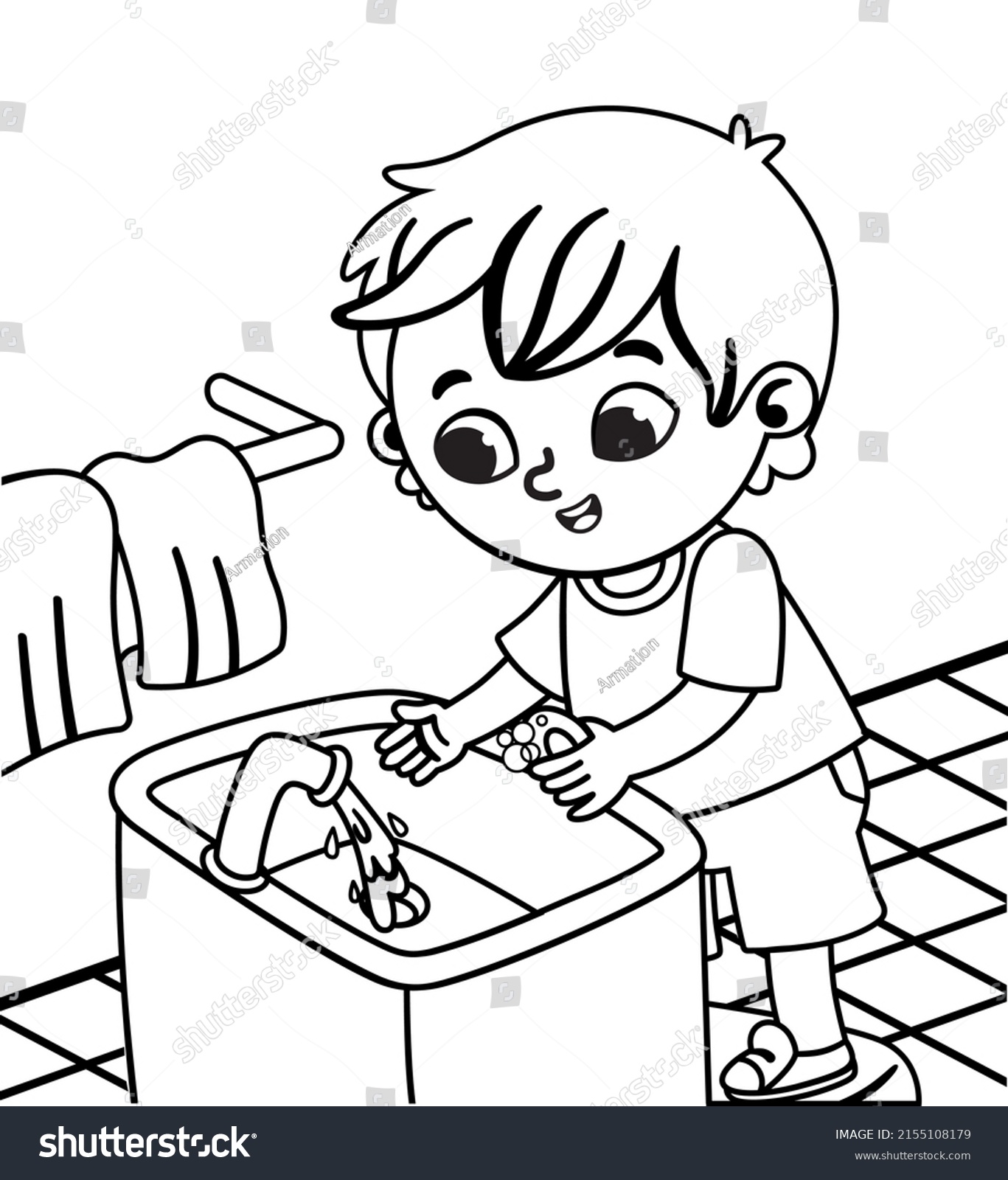 Black White Vector Illustration Little Boy Stock Vector (Royalty Free ...