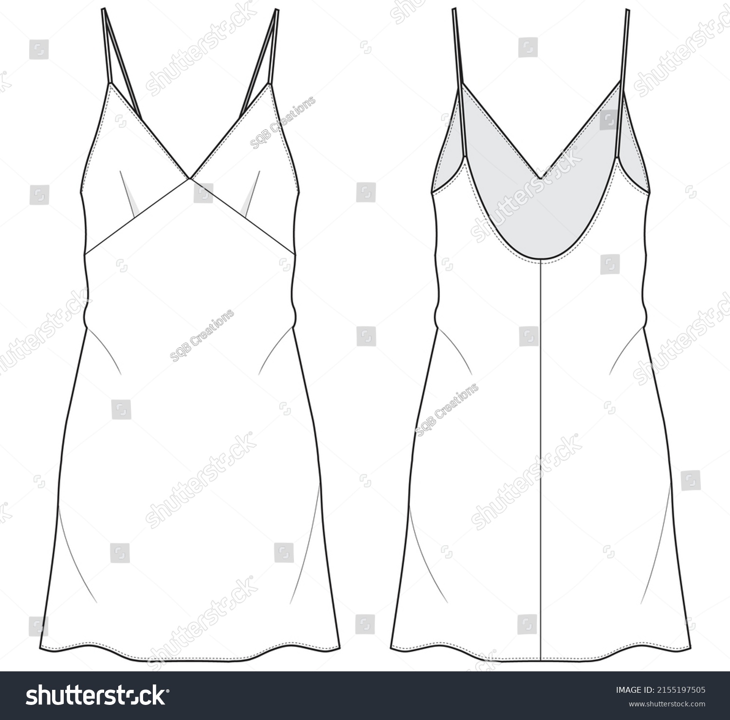 Slip Dress Flat Sketch Technical Illustration Stock Vector (Royalty ...