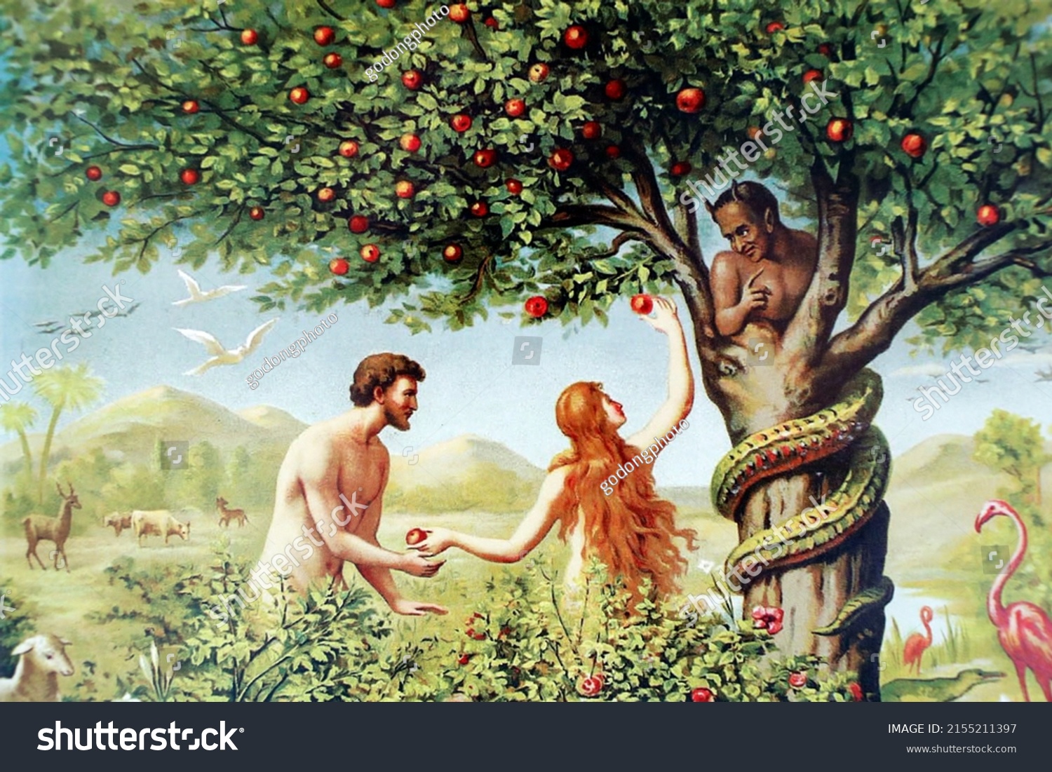 Eve Giving Adam Forbidden Fruit 04302018 Stock Photo 2155211397 