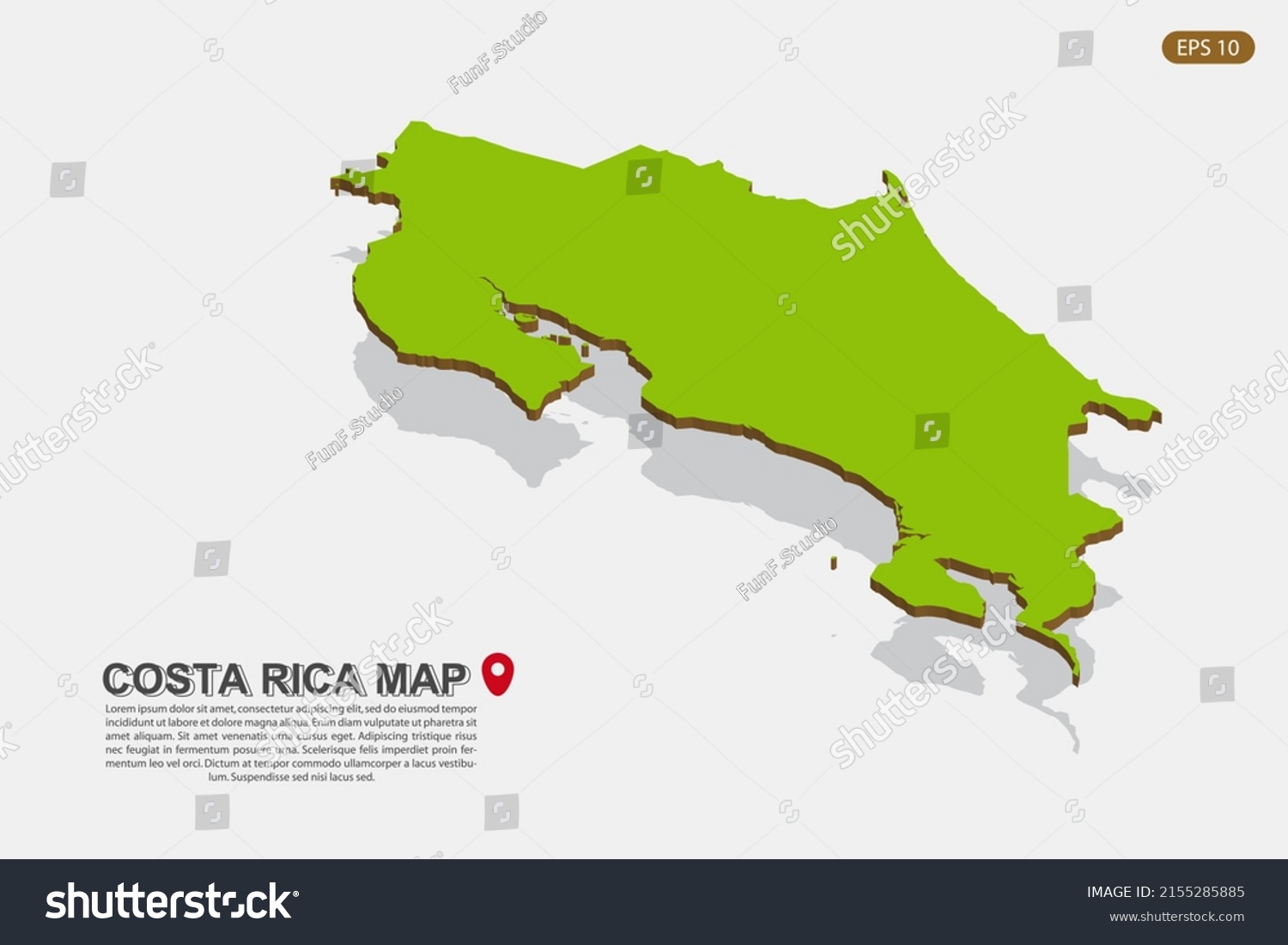 Costa Rica Paradise Found amp - Stock Vector Costa Rica Map World Map International Vector Template With Isometric Style Including Shadow 2155285885