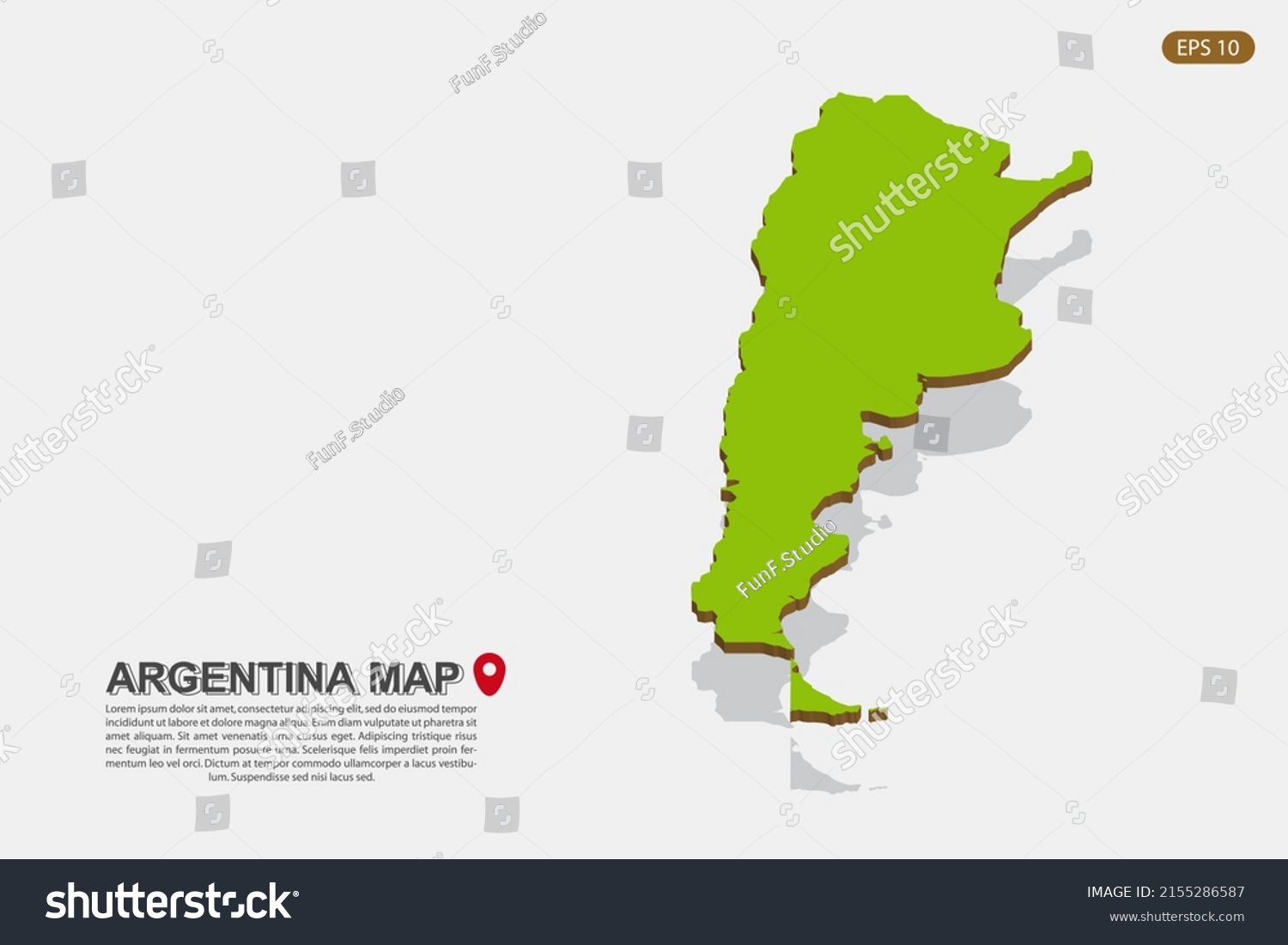 Argentina Map World Map International Vector Stock Vector Royalty Free Stock Vector Argentina Map World Map International Vector Template With Isometric Style Including Shadow 2155286587