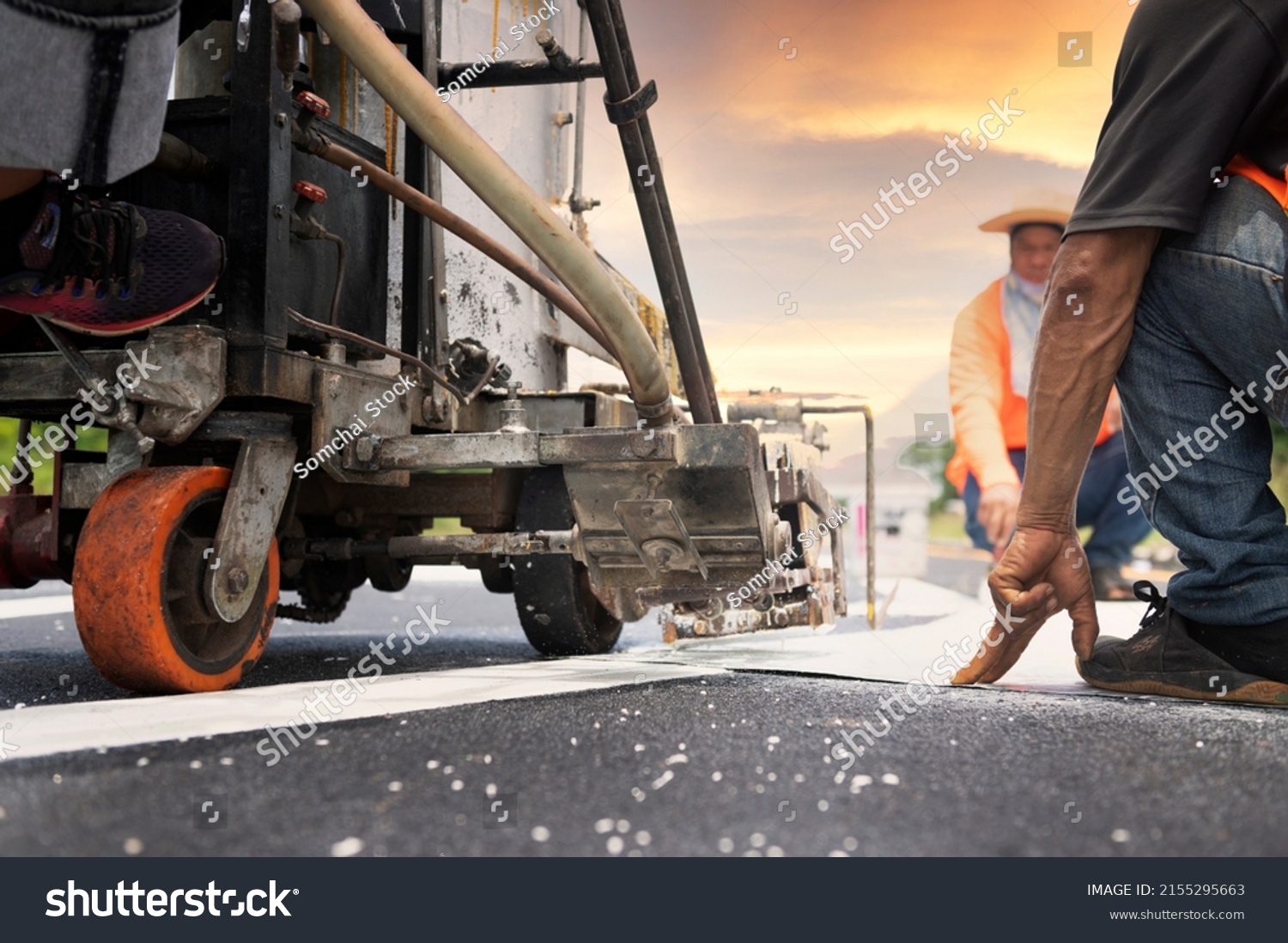 112 774 Asphalt Paint Images Stock Photos Vectors Shutterstock   Stock Photo A Road Worker Paints And Observes Pedestrian Lines Crossing The Road On Asphalt Surface Using A 2155295663 