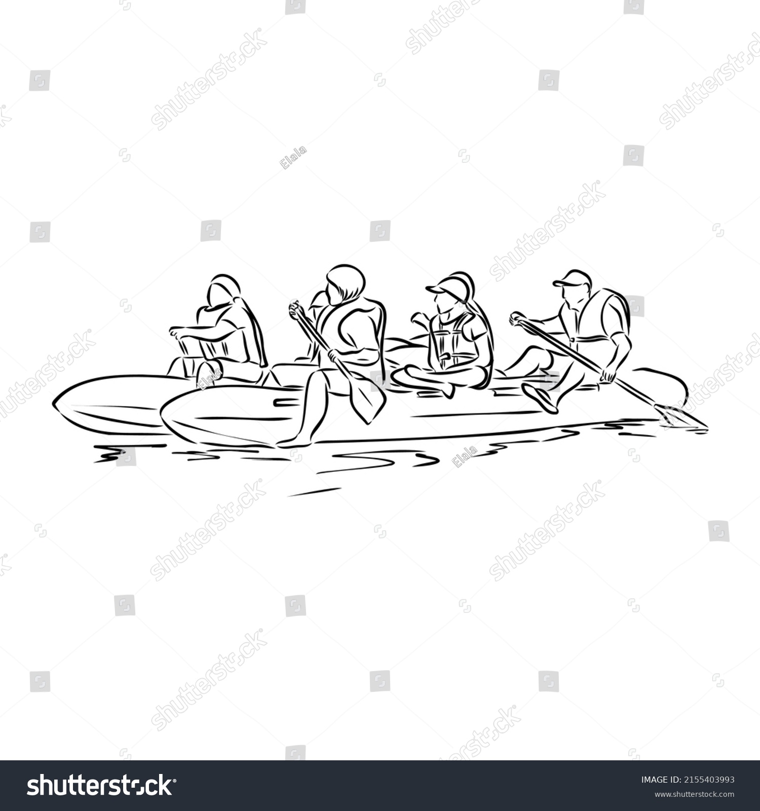 Hand Sketch People On Raft Rafting Stock Vector (Royalty Free ...