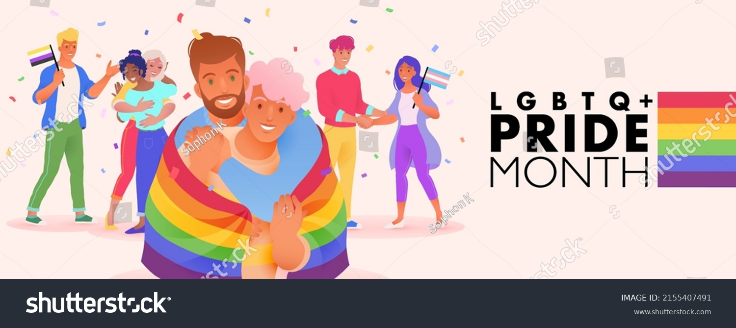 Lgbtq Pride Month Banner Diverse People Stock Vector (Royalty Free ...