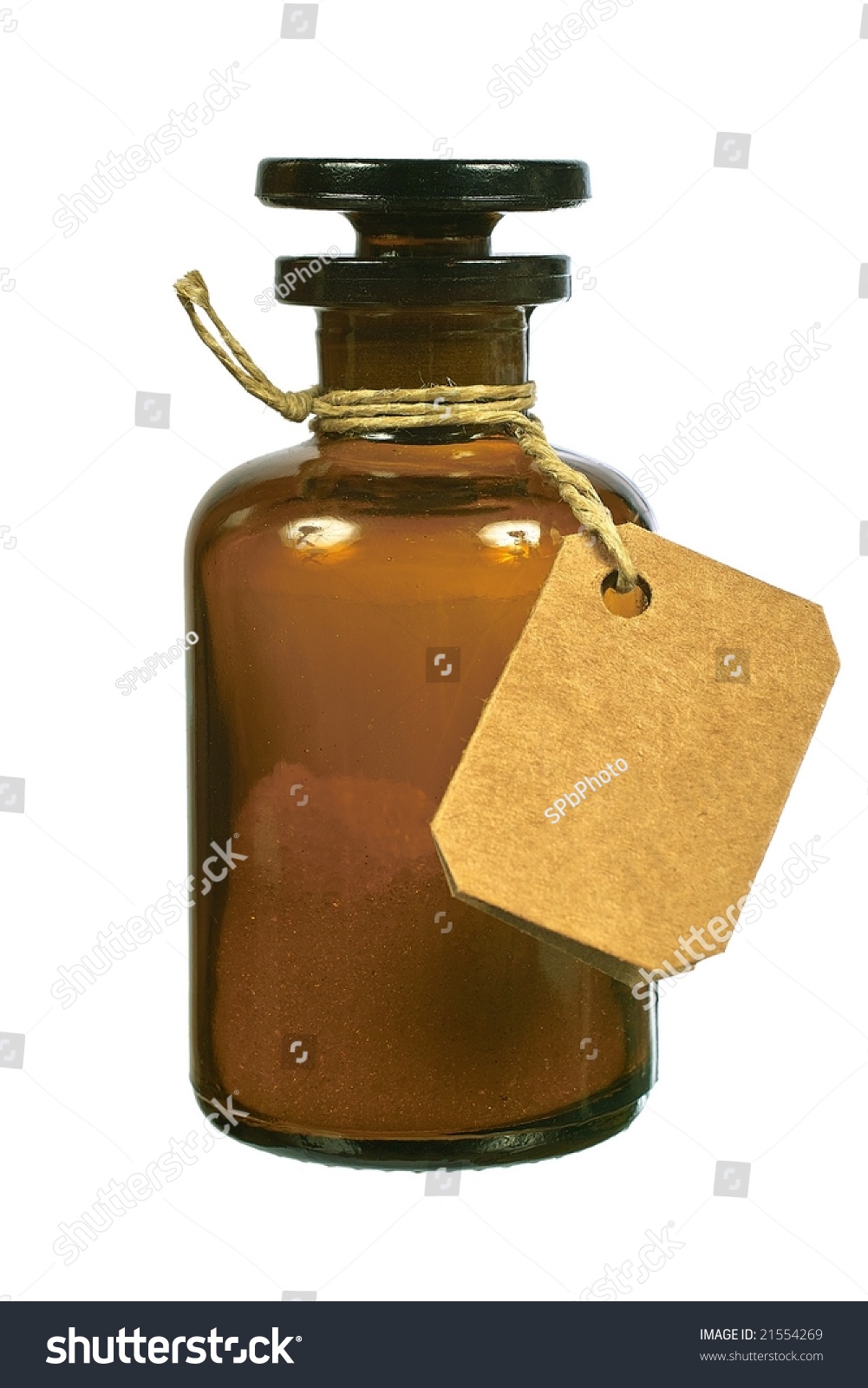 Brown Glass Bottle Front View Isolated Stock Photo 21554269 