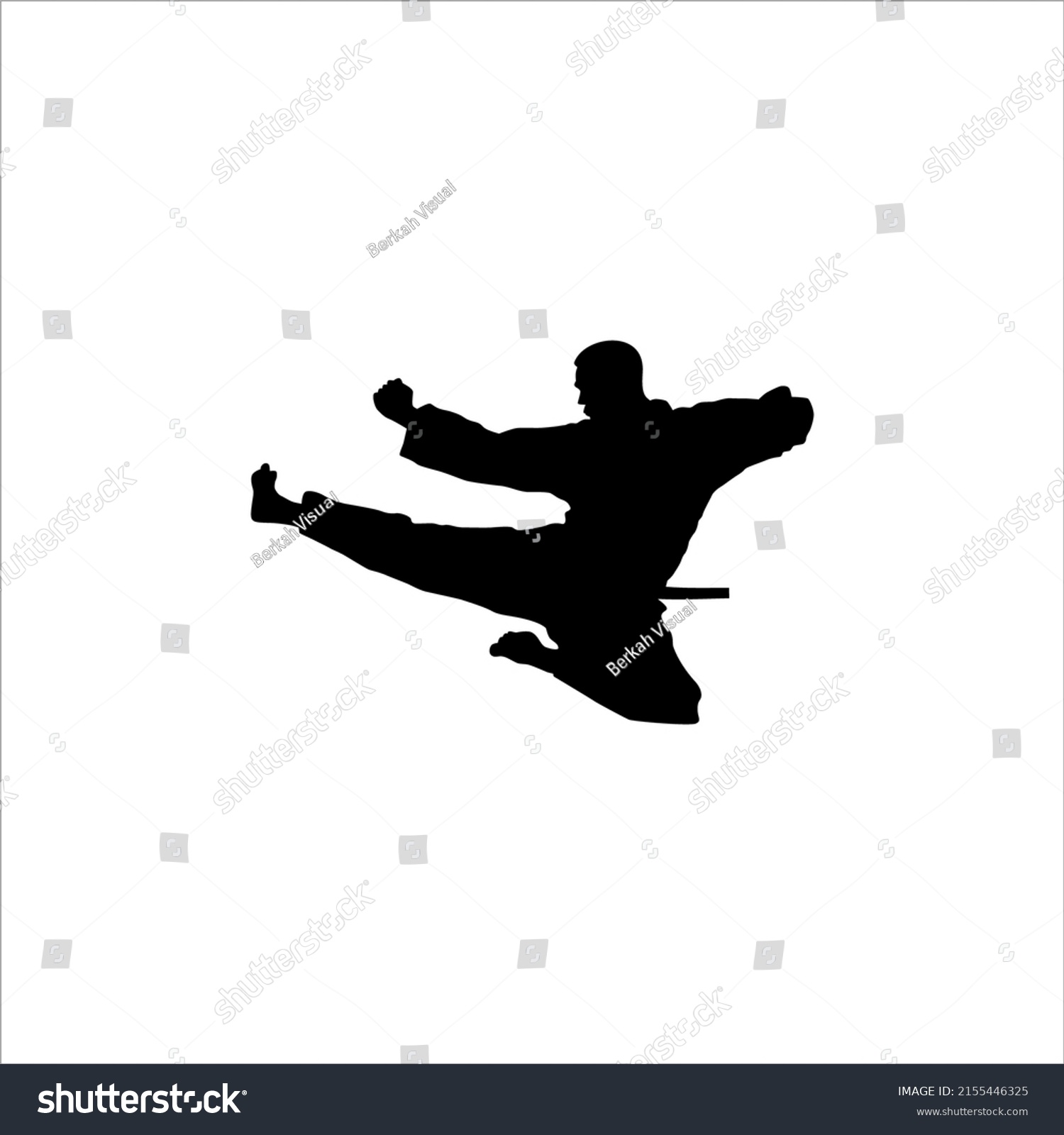 Silhouette Martial Artist Kick Taekwondo Karate Stock Vector (Royalty ...